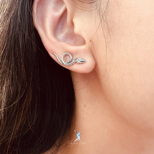 Silver snake ear climber earrings