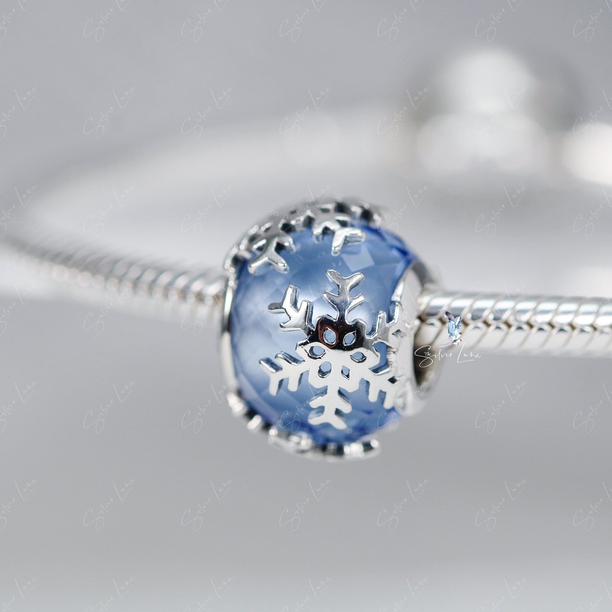 snowflake glass bead charm for bracelet