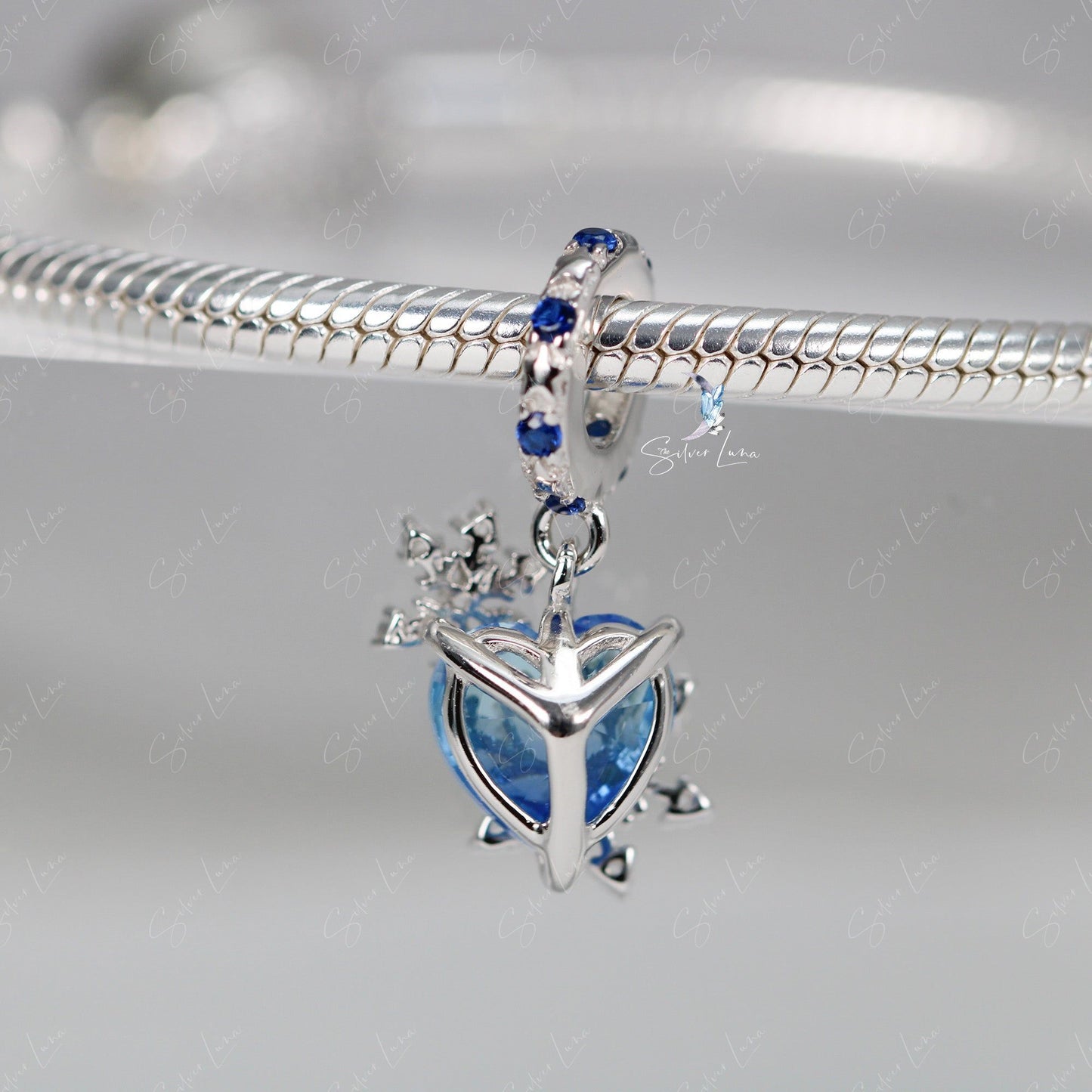 Heart snowflake sterling silver pendant charm