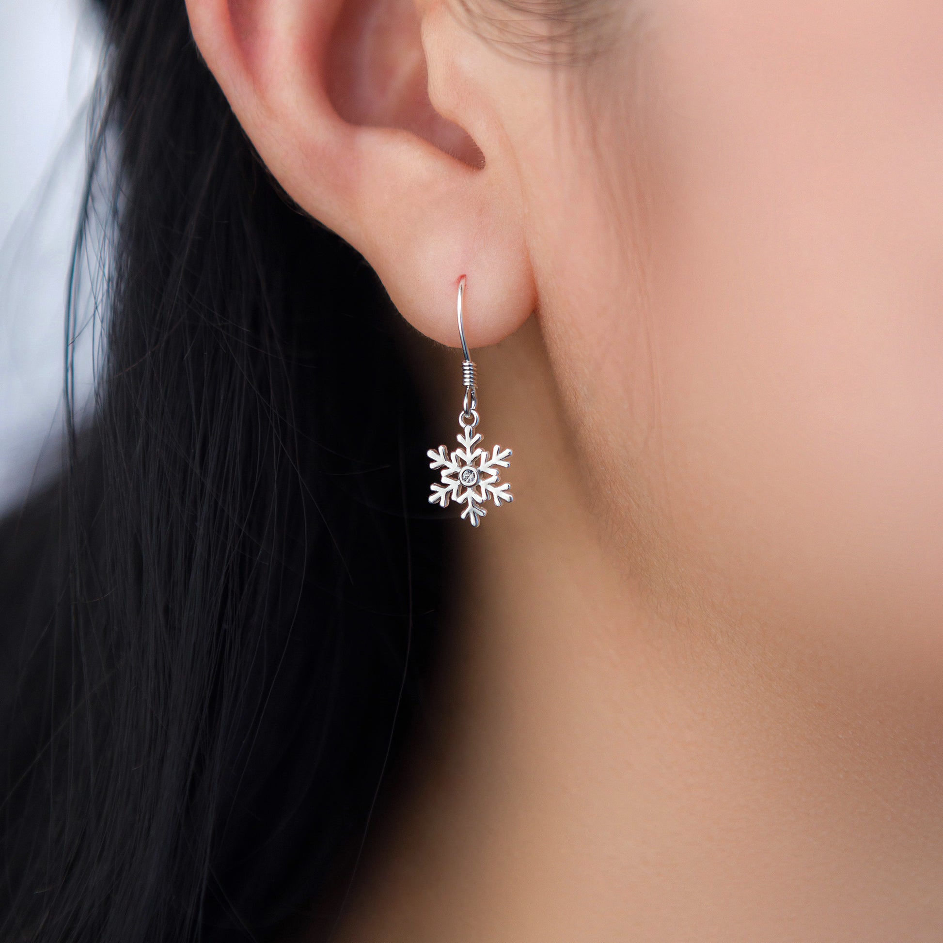 snowflake silver dangle drop earrings