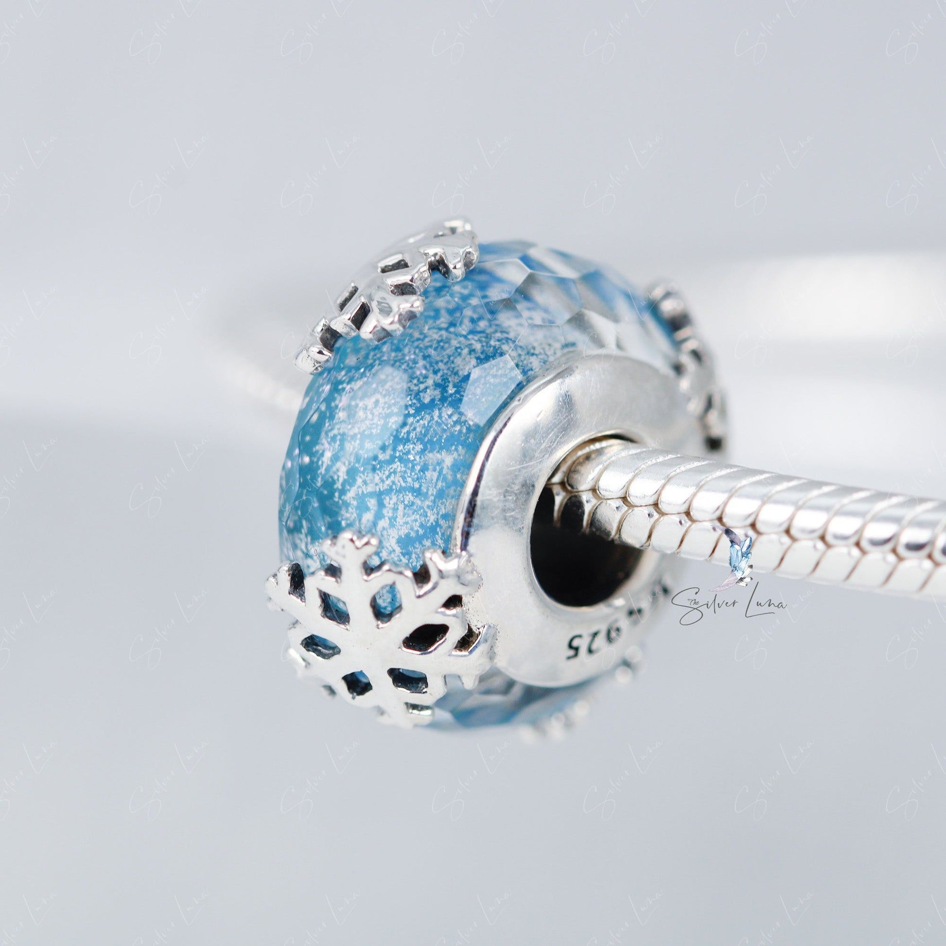 snowflake blue Murano bead charm