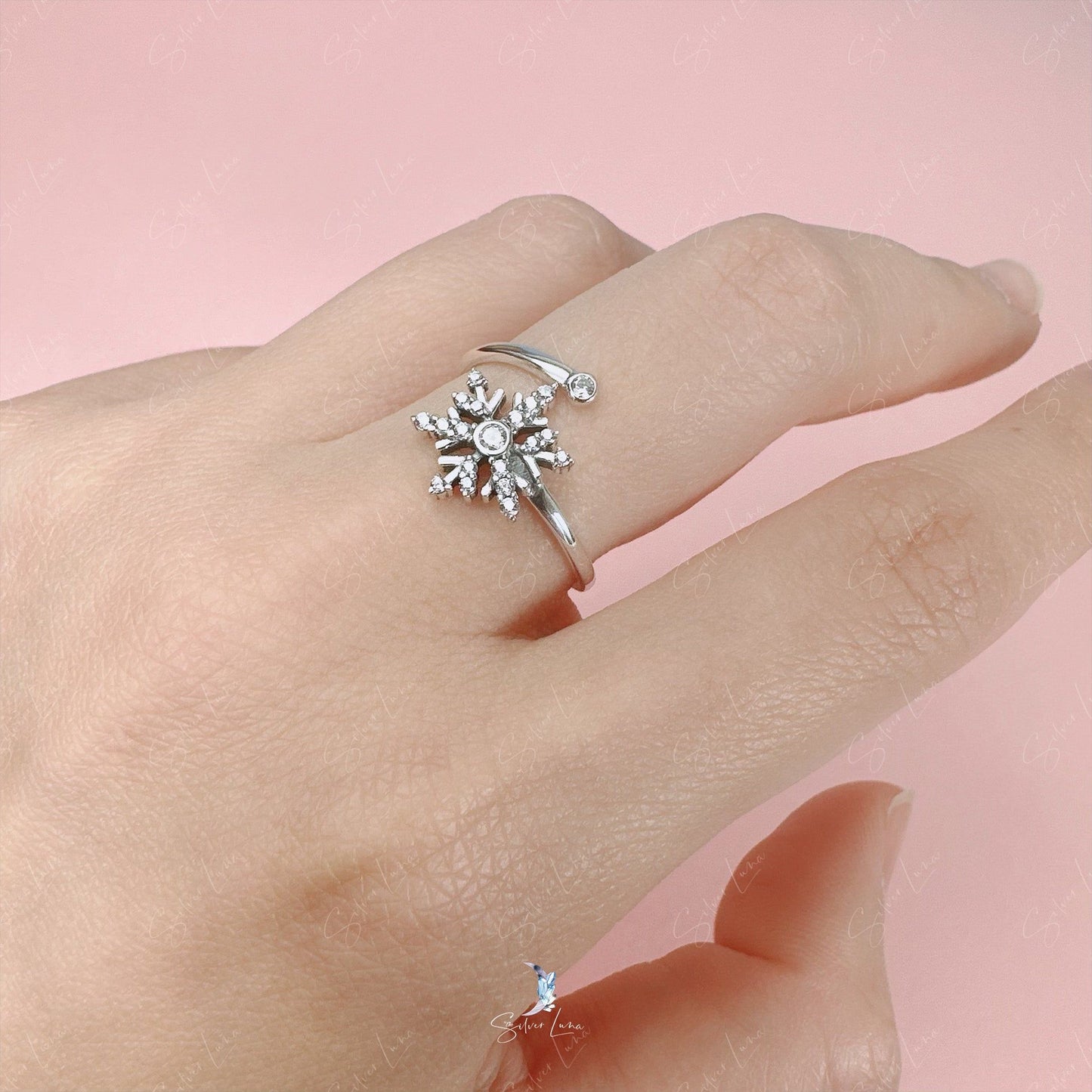 silver snowflake adjustable ring