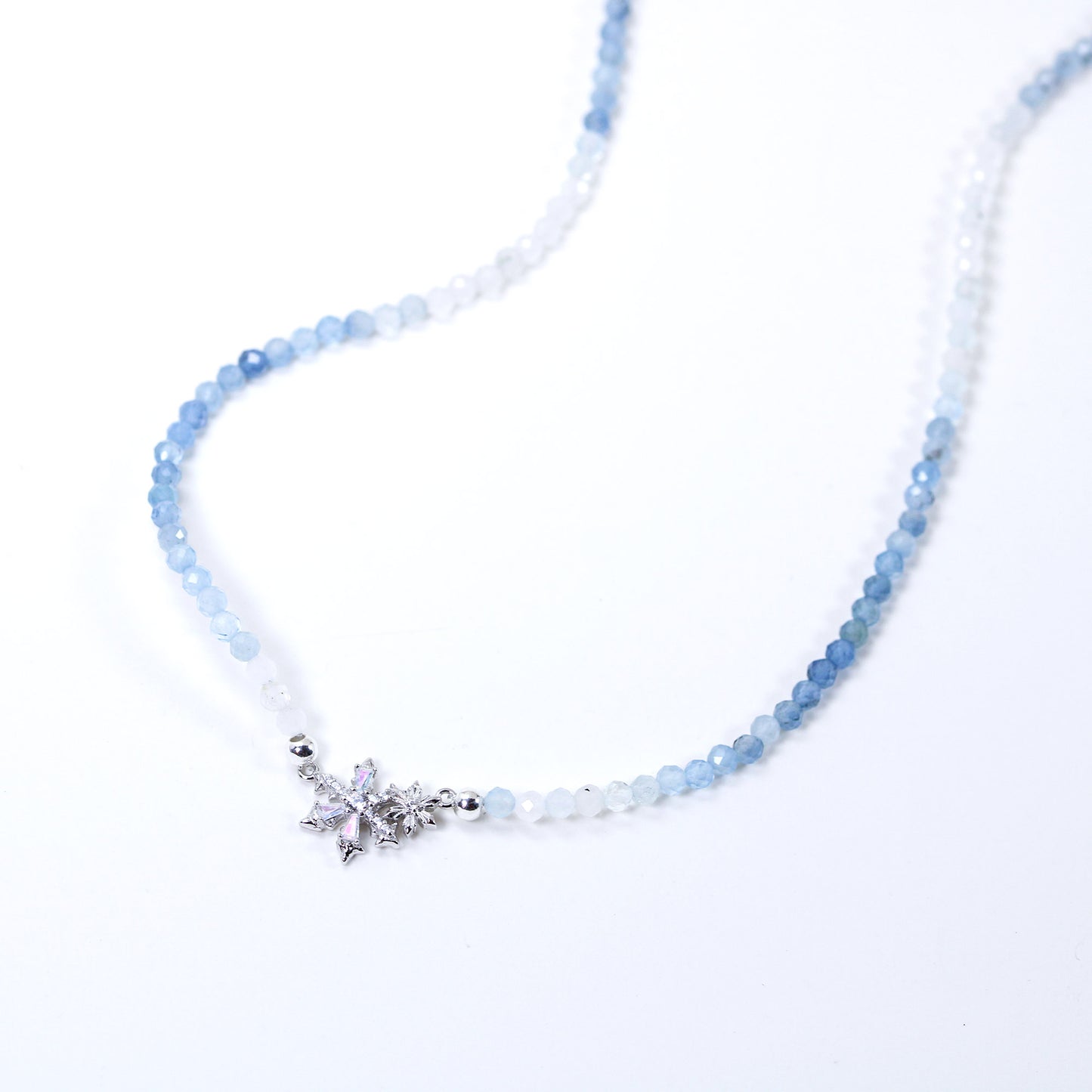 snowflake aquamarine beaded necklace