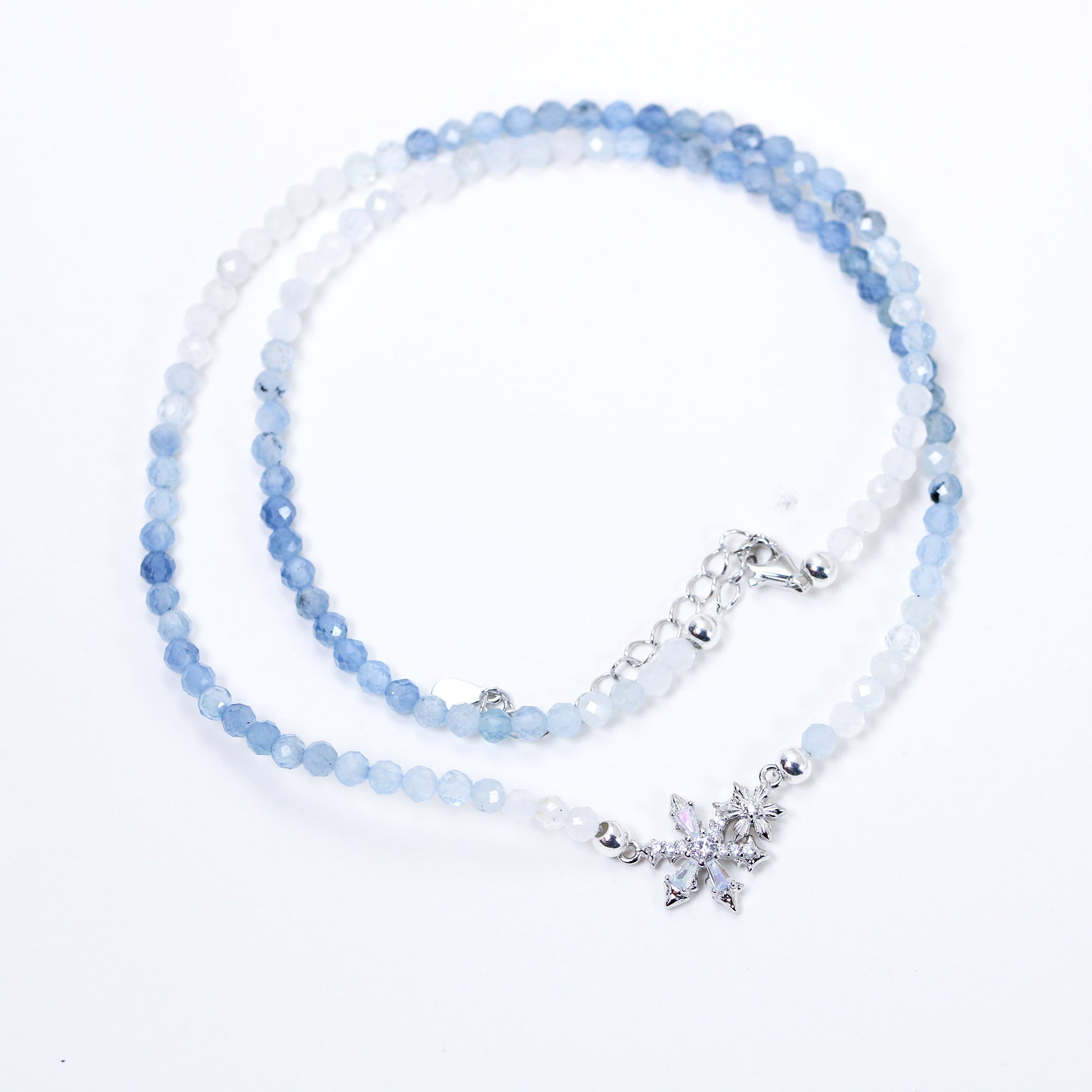 snowflake aquamarine beaded necklace