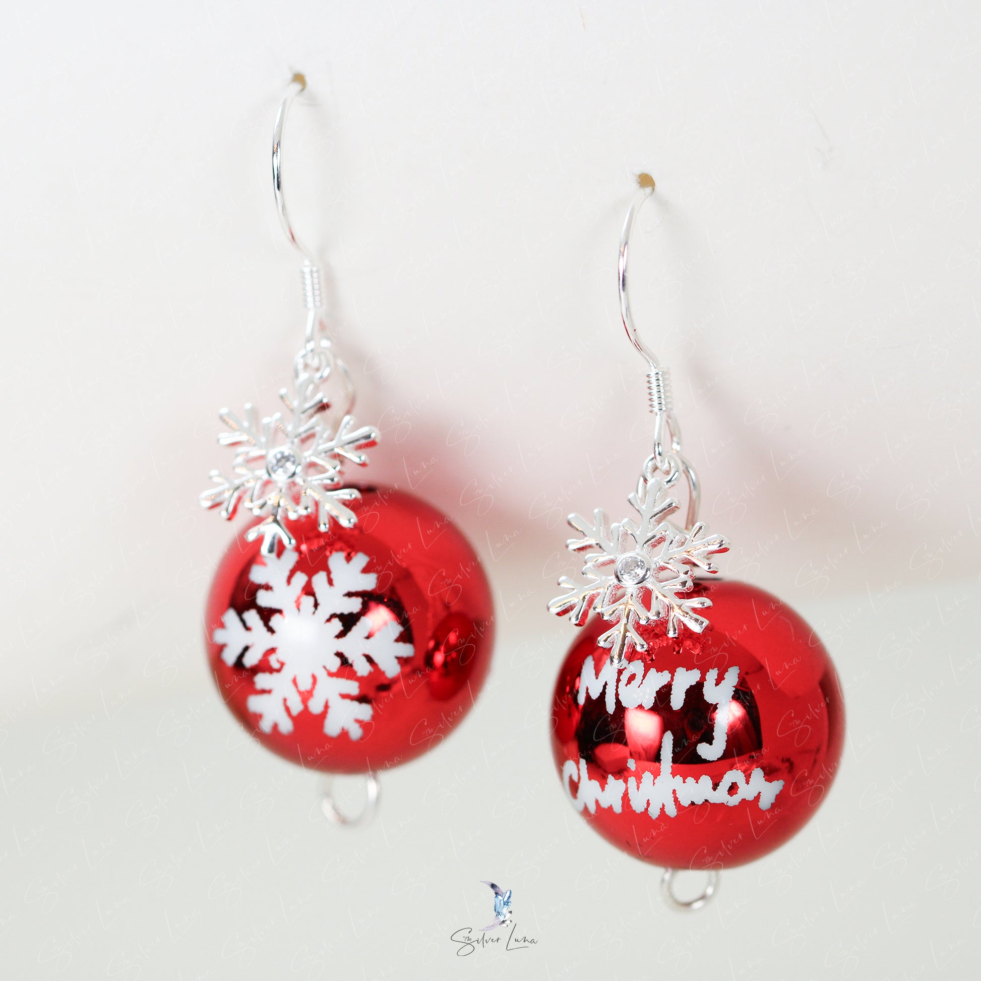 Christmas ornament ball snowflake earrings