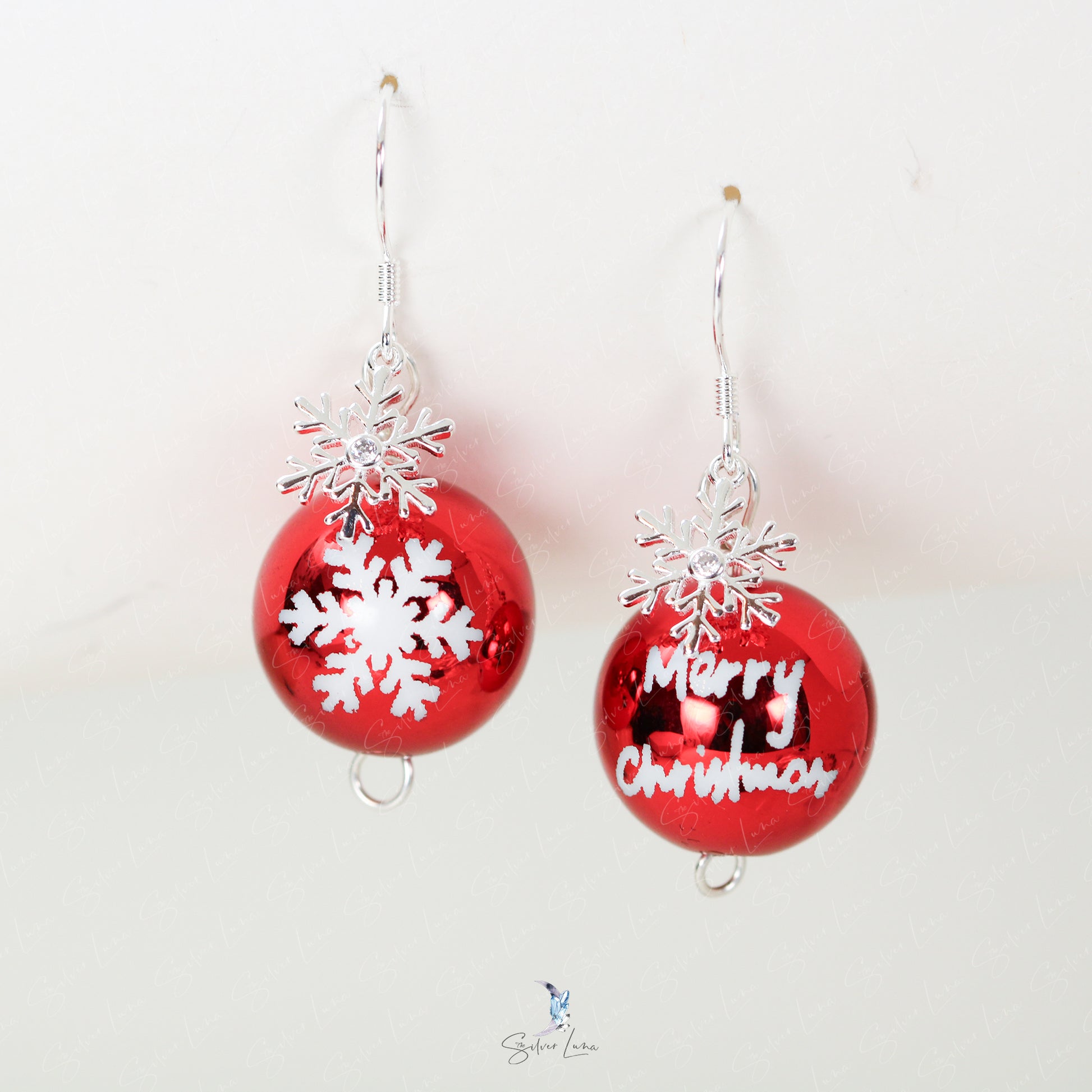 Christmas ornament ball snowflake earrings