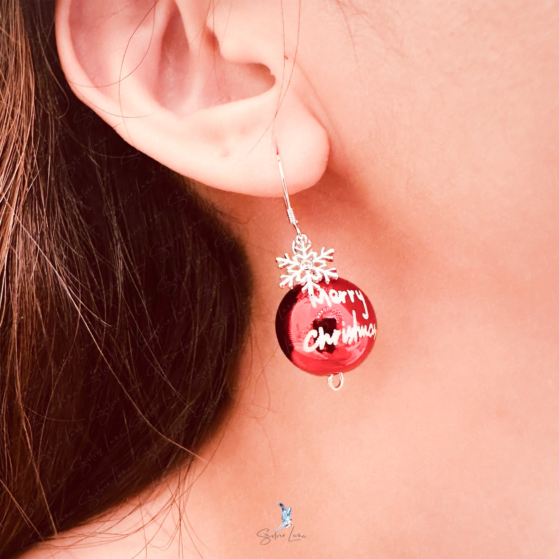 Christmas ornament ball snowflake earrings