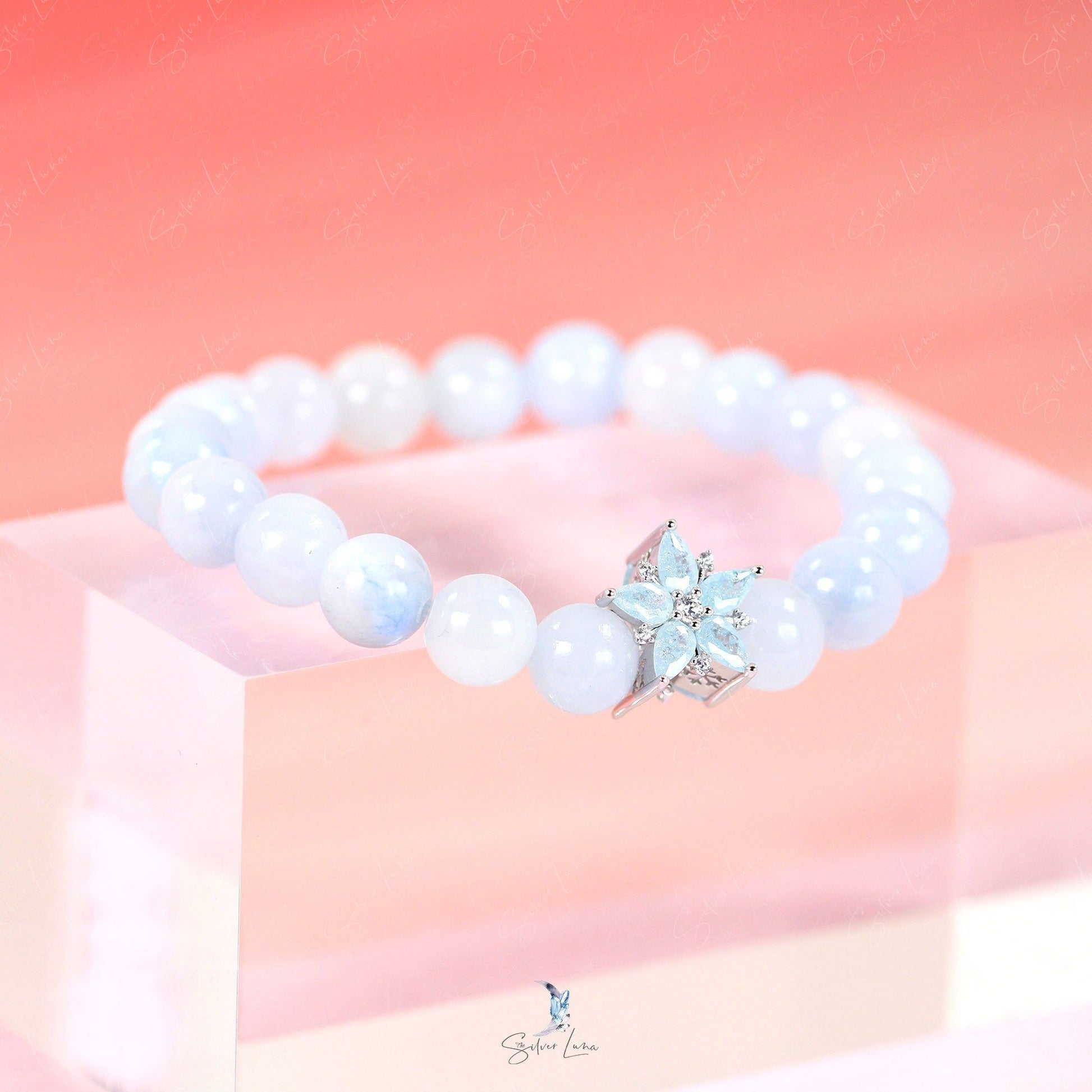 snowflake blue beaded bracelet