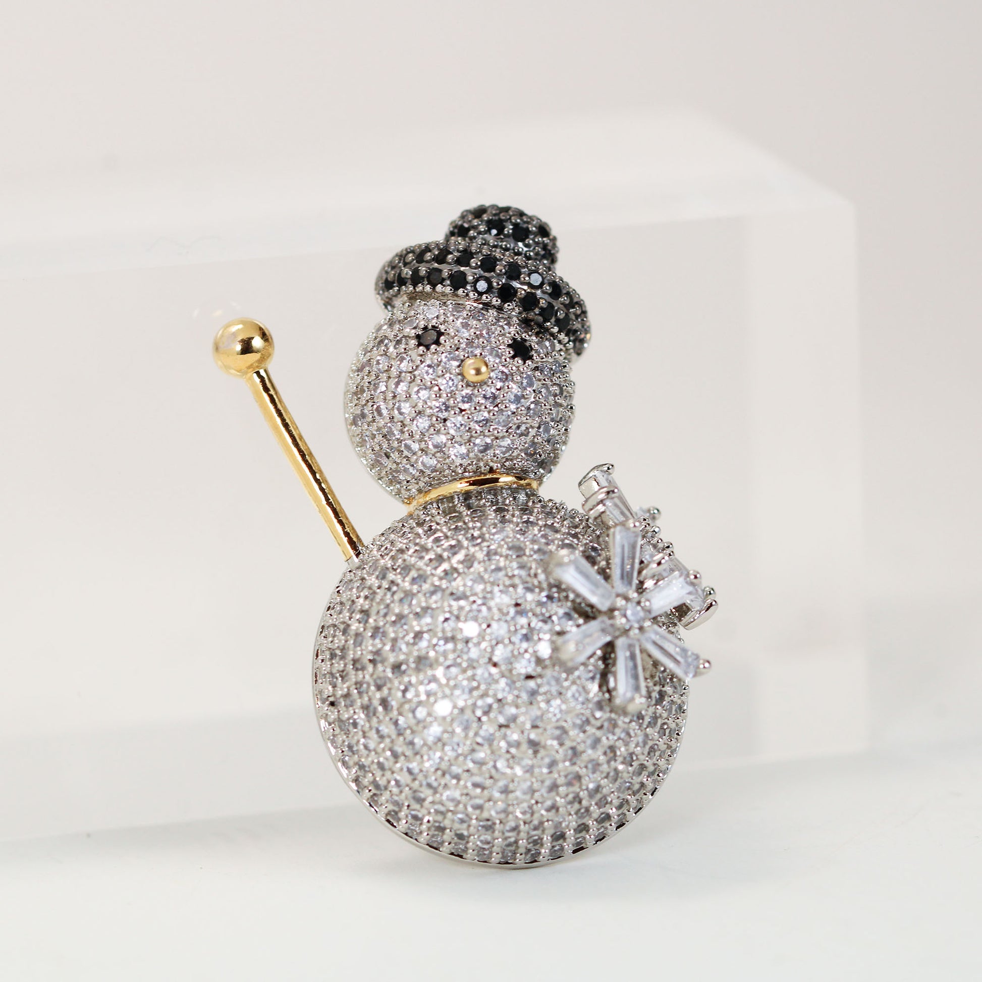 crystal rhinestone snowman brooch