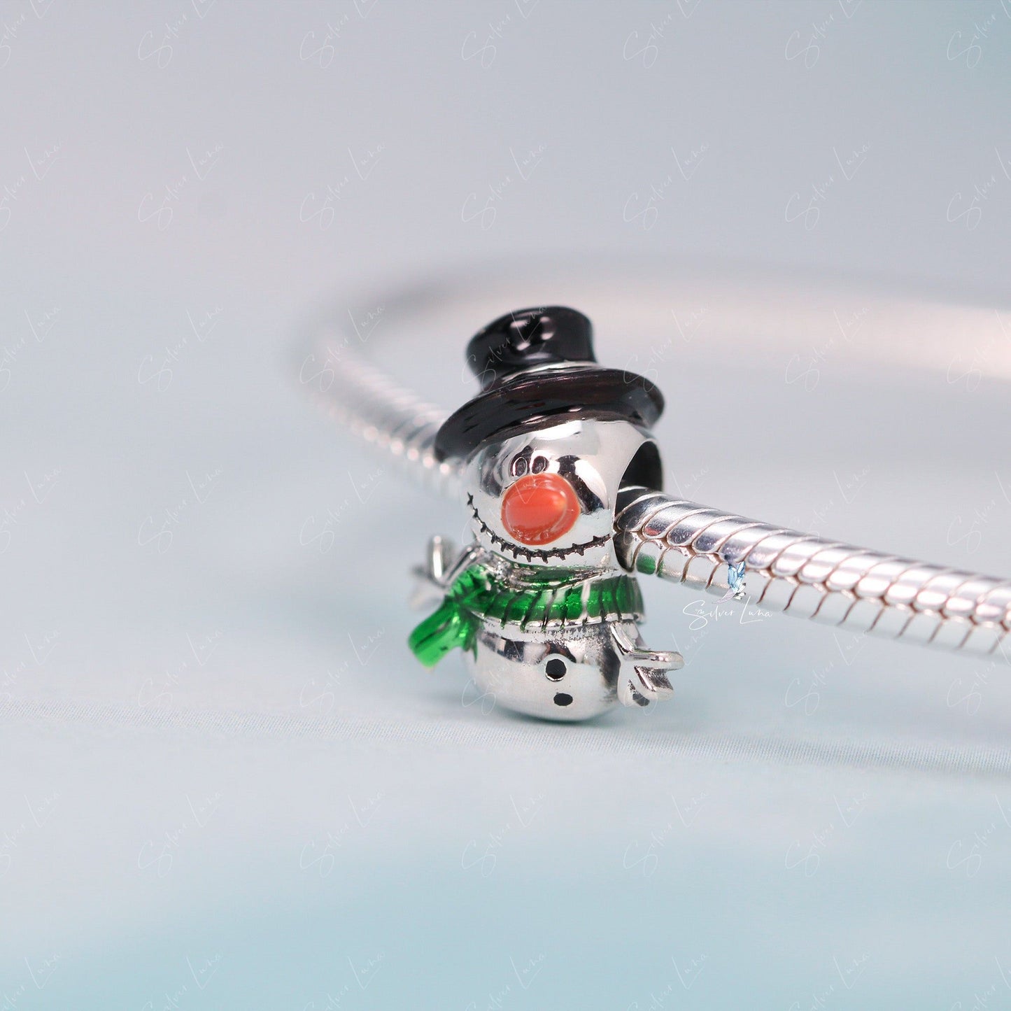 Christmas snowman sterling silver bead charm for bracelet