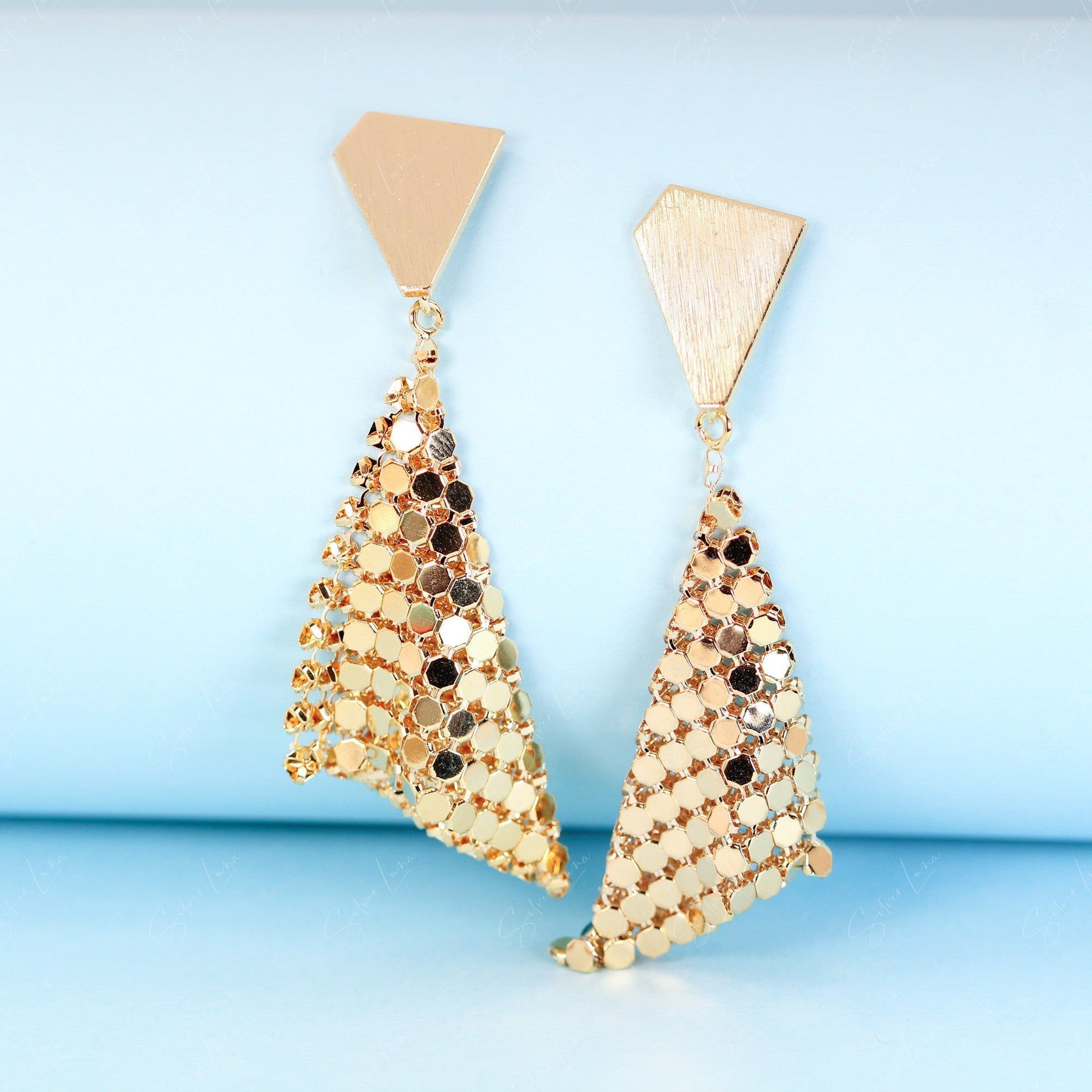 party gold triangle earrings