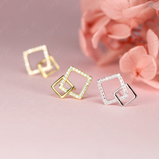 square silver stud earrings