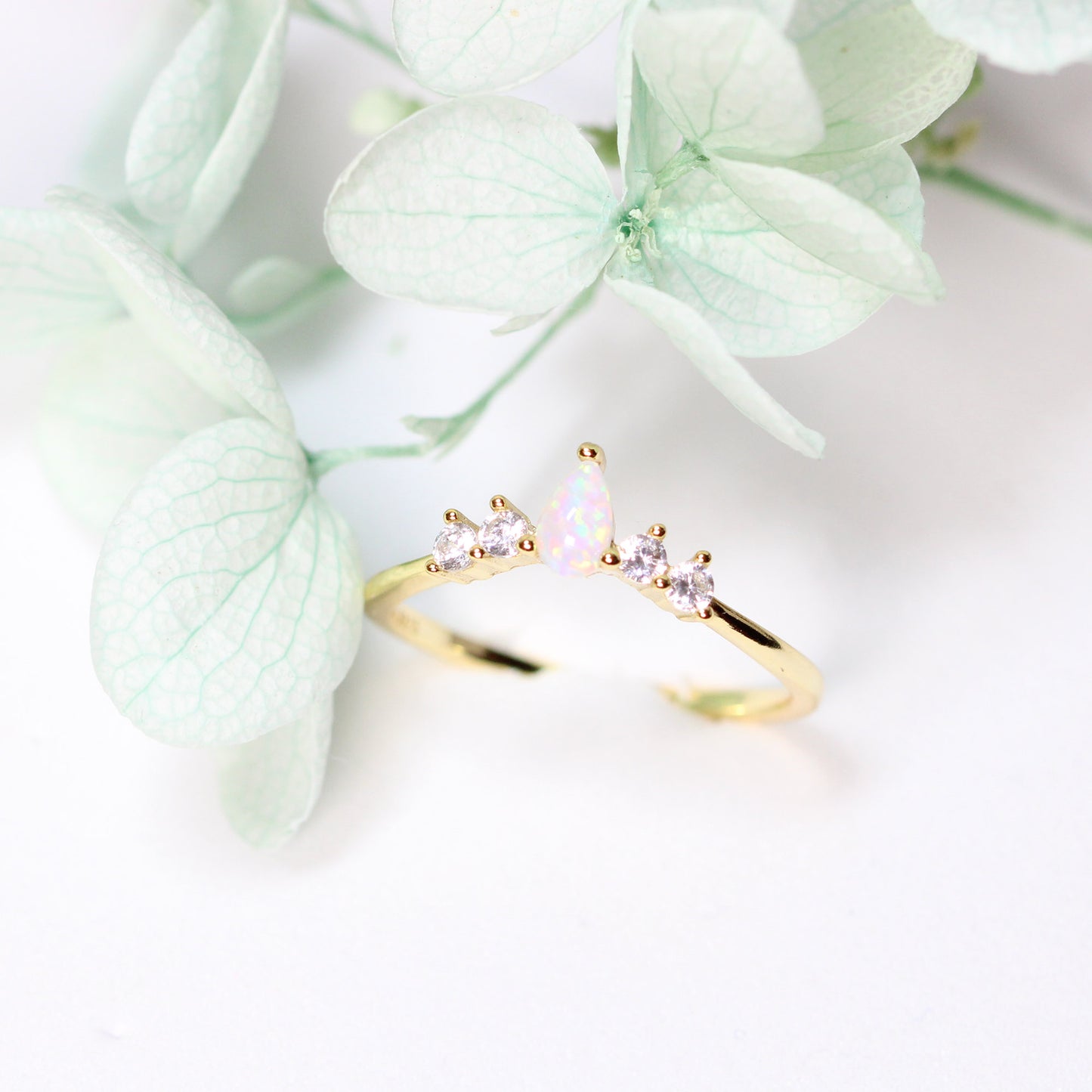 Opal tiara stackable ring