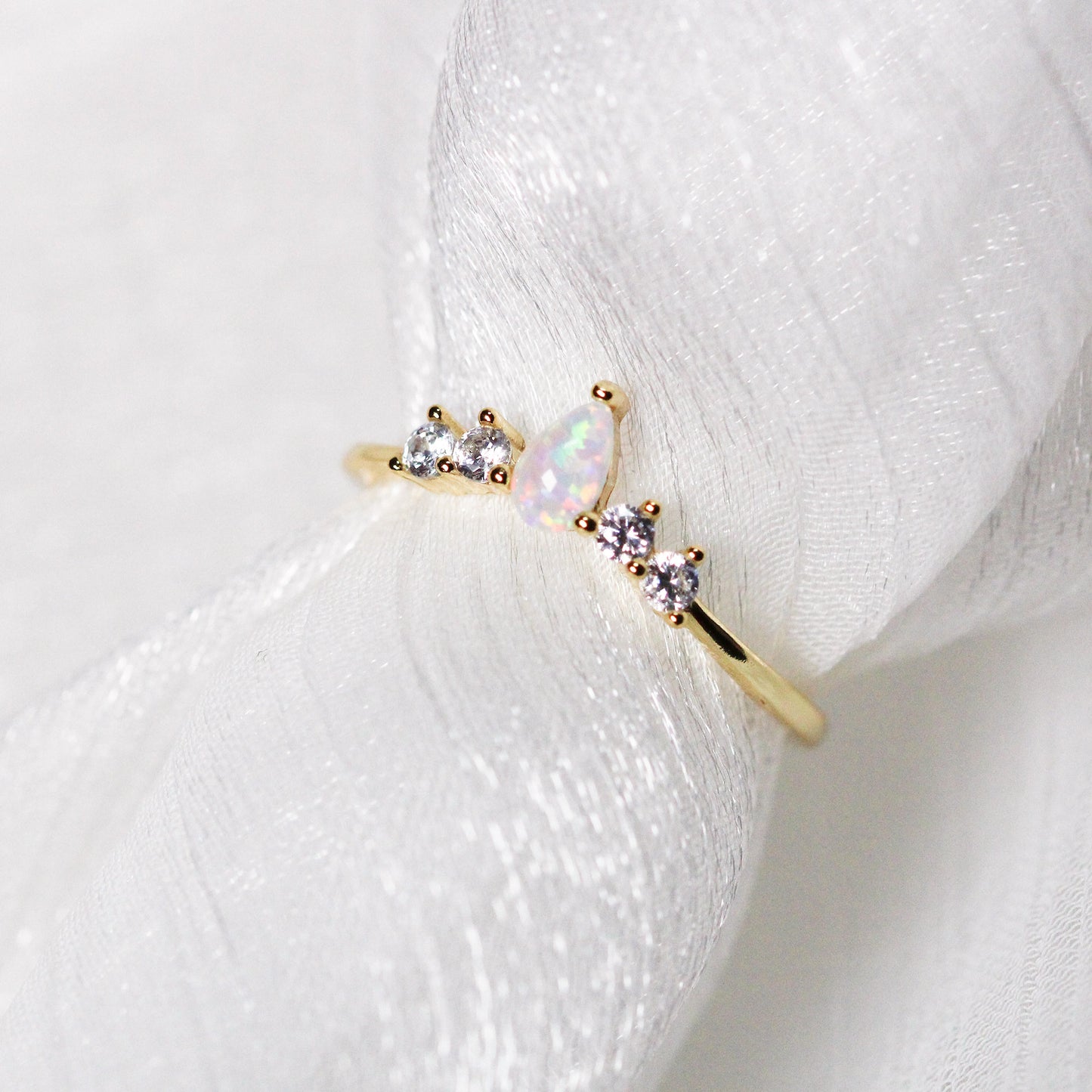 Opal tiara stackable ring