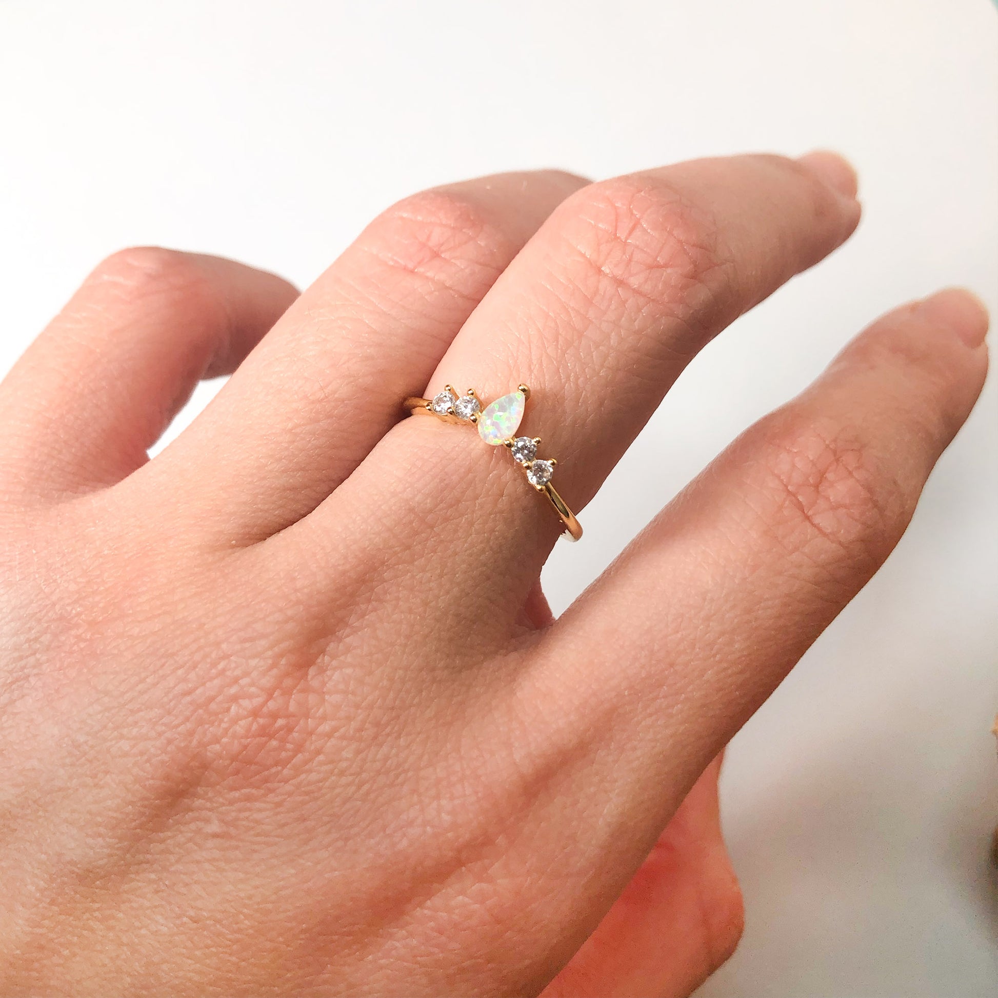 Opal tiara stackable ring