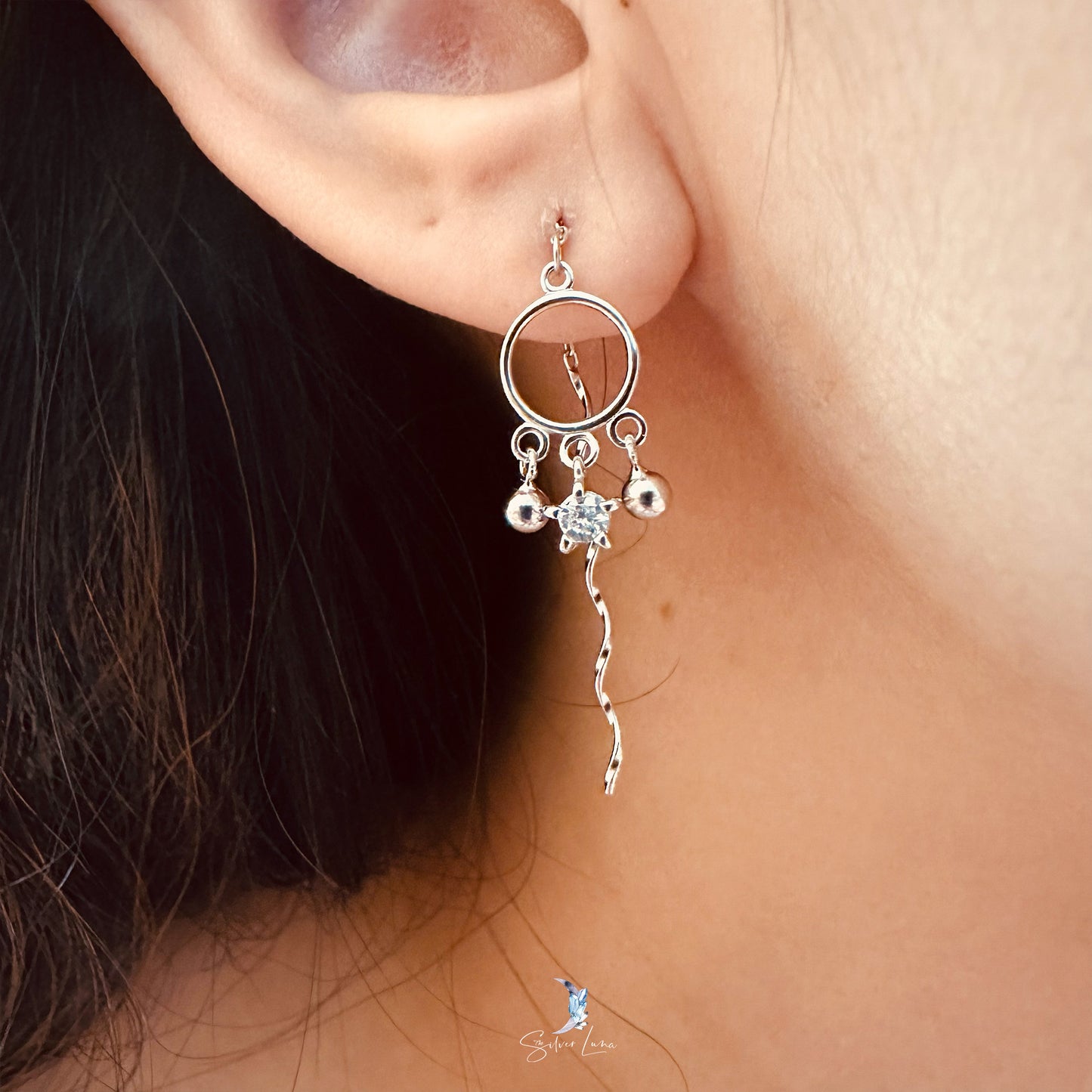 bell charm ear threader earrings