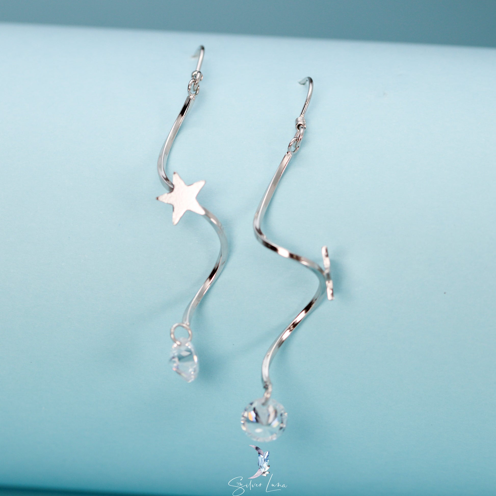 star spiral dangle drop earrings