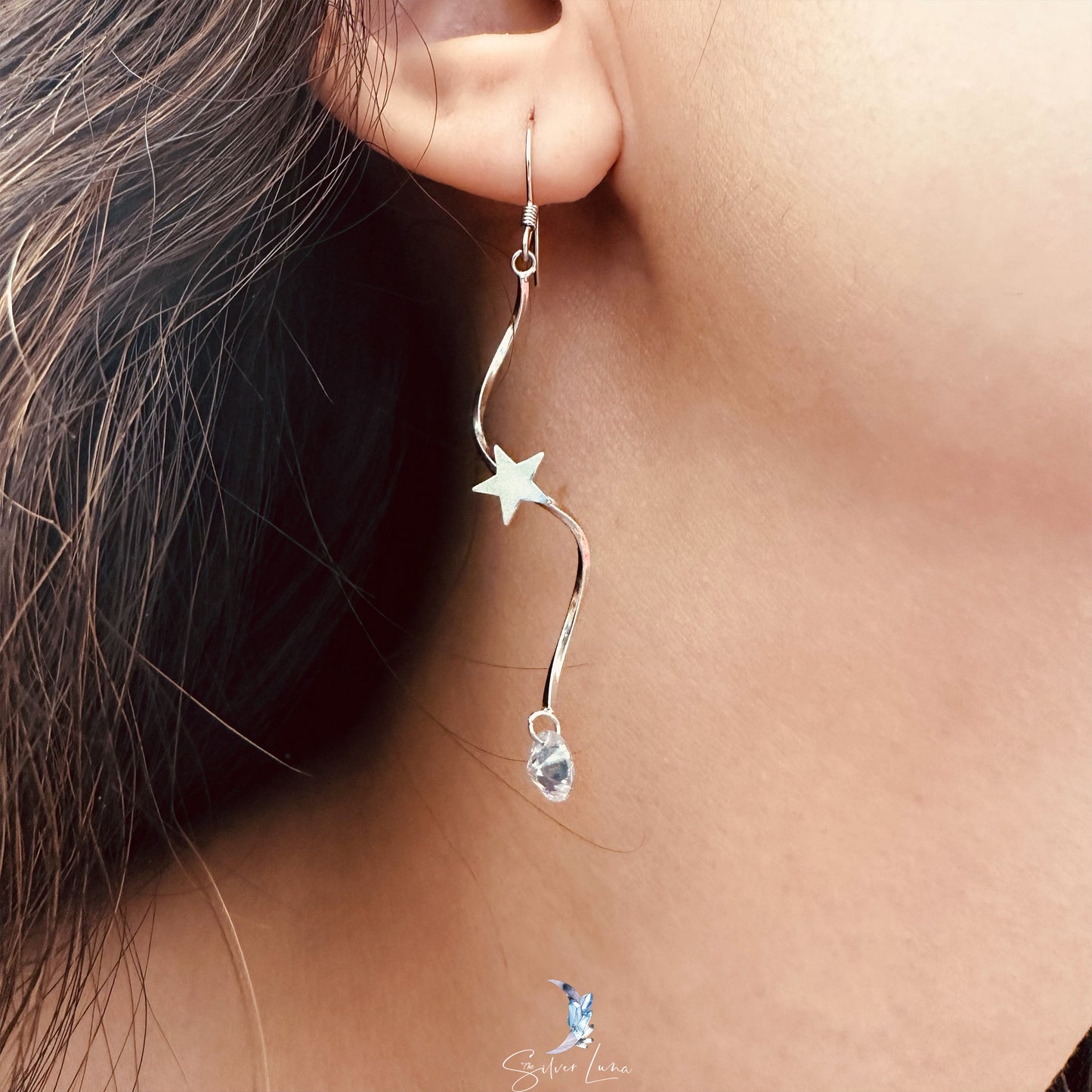 star spiral dangle drop earrings