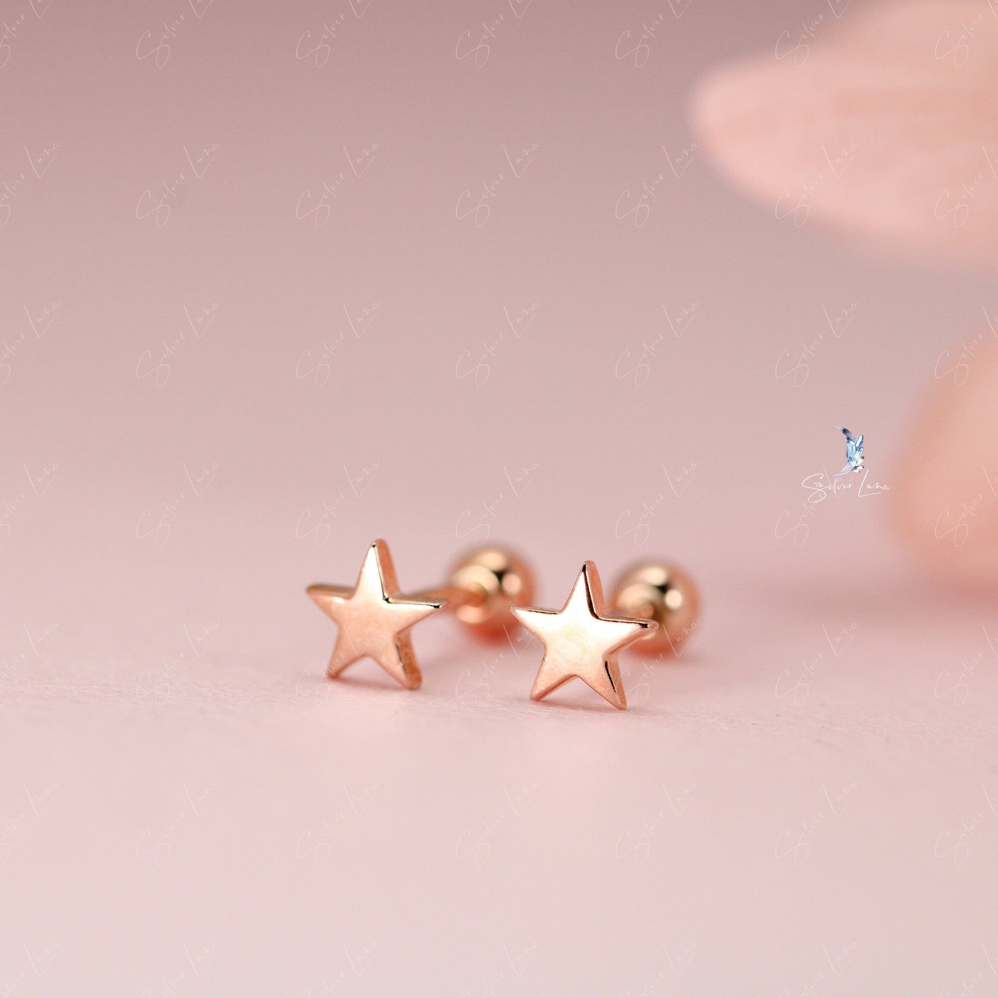 tiny star screw back stud earrings