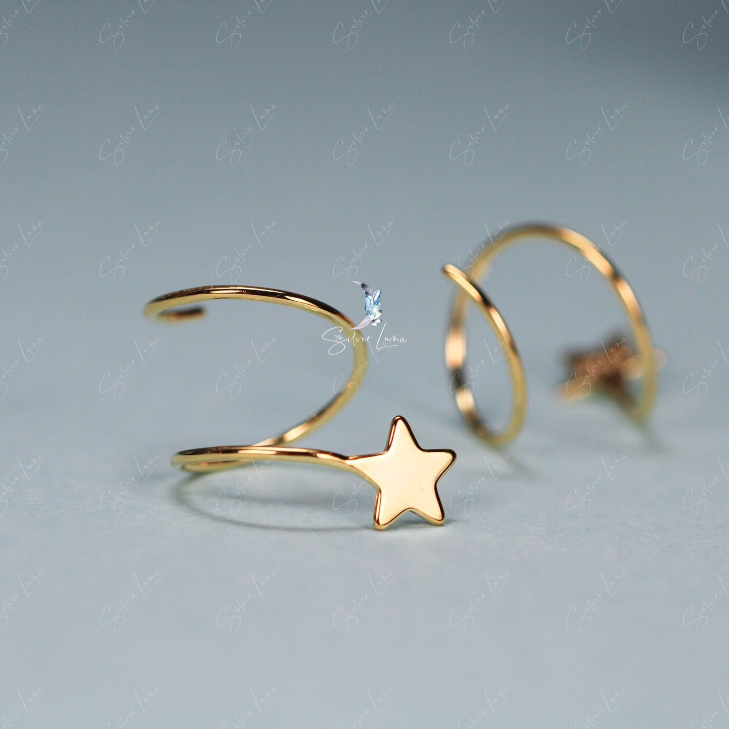 Star spiral wrap sterling silver earrings