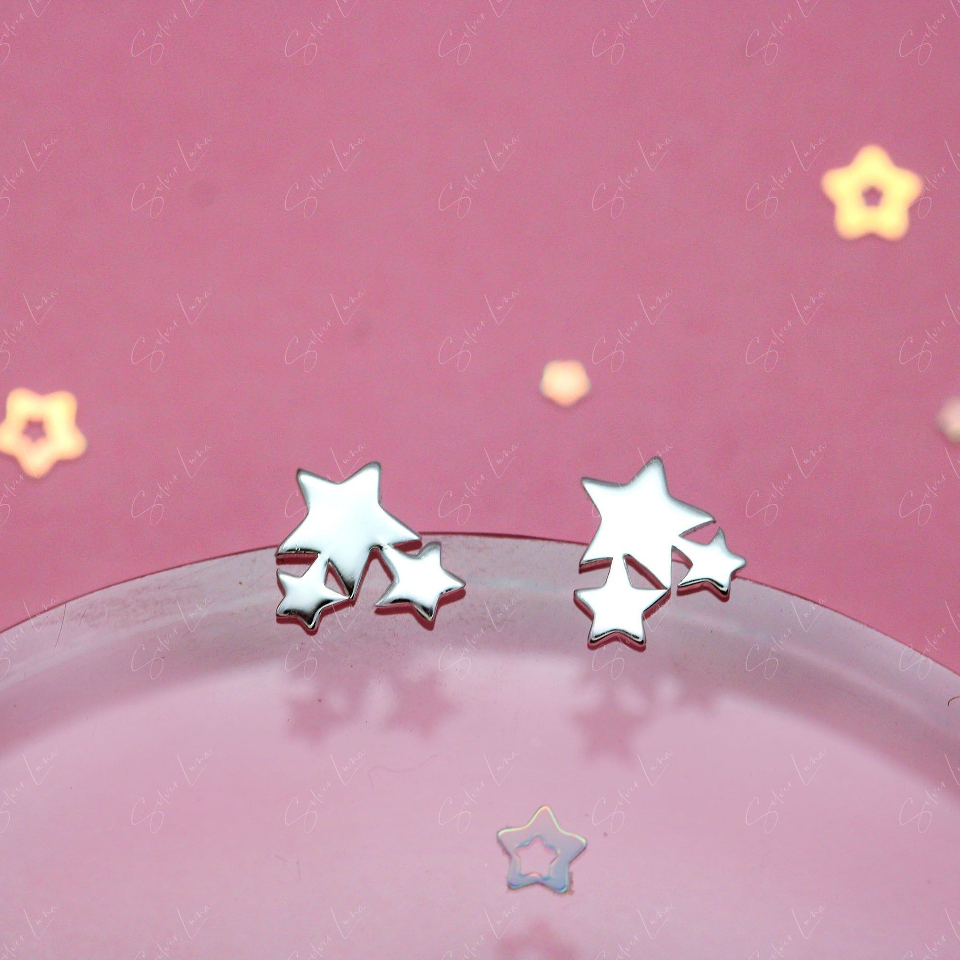 Cluster Of Stars Sterling Silver Stud Earrings