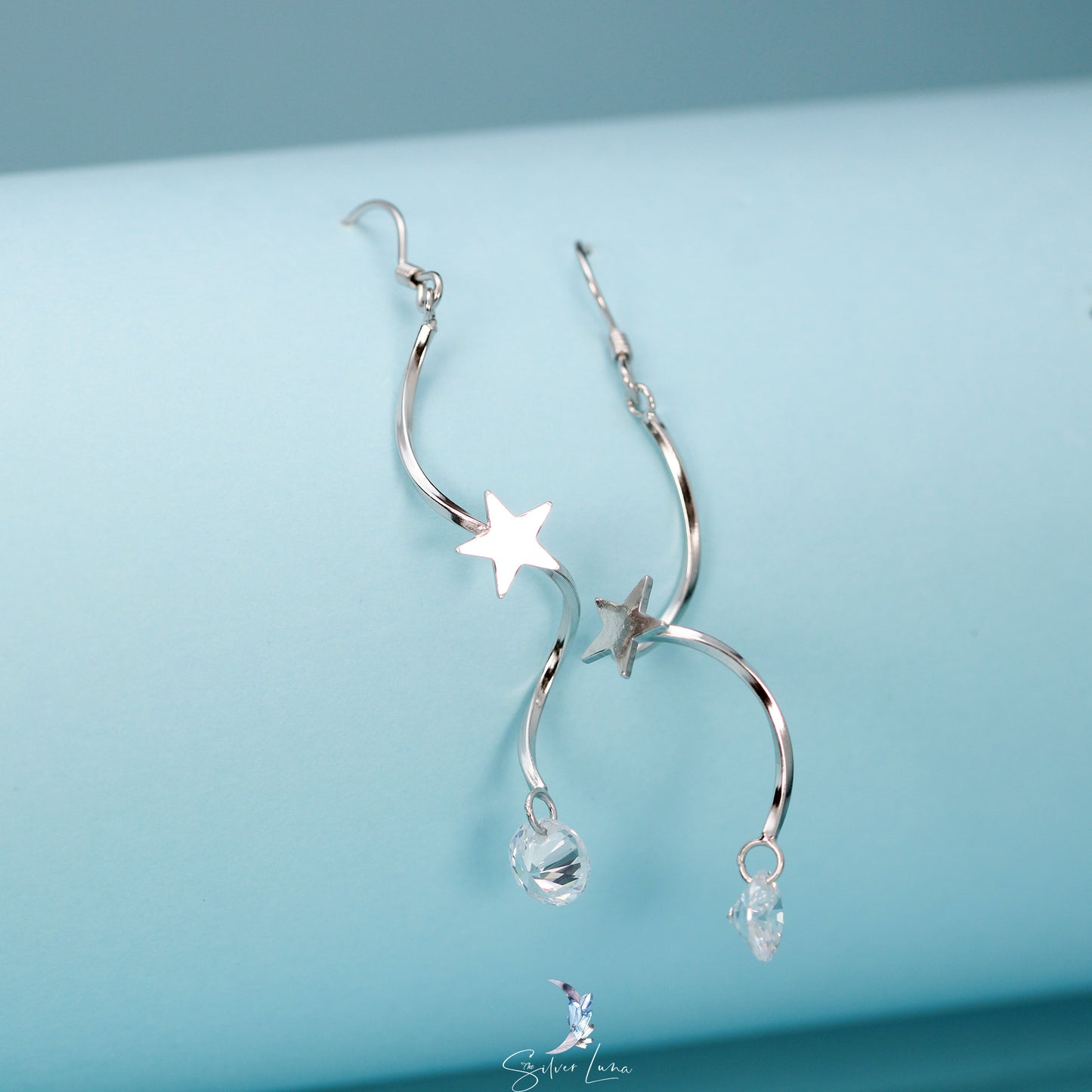 star spiral dangle drop earrings