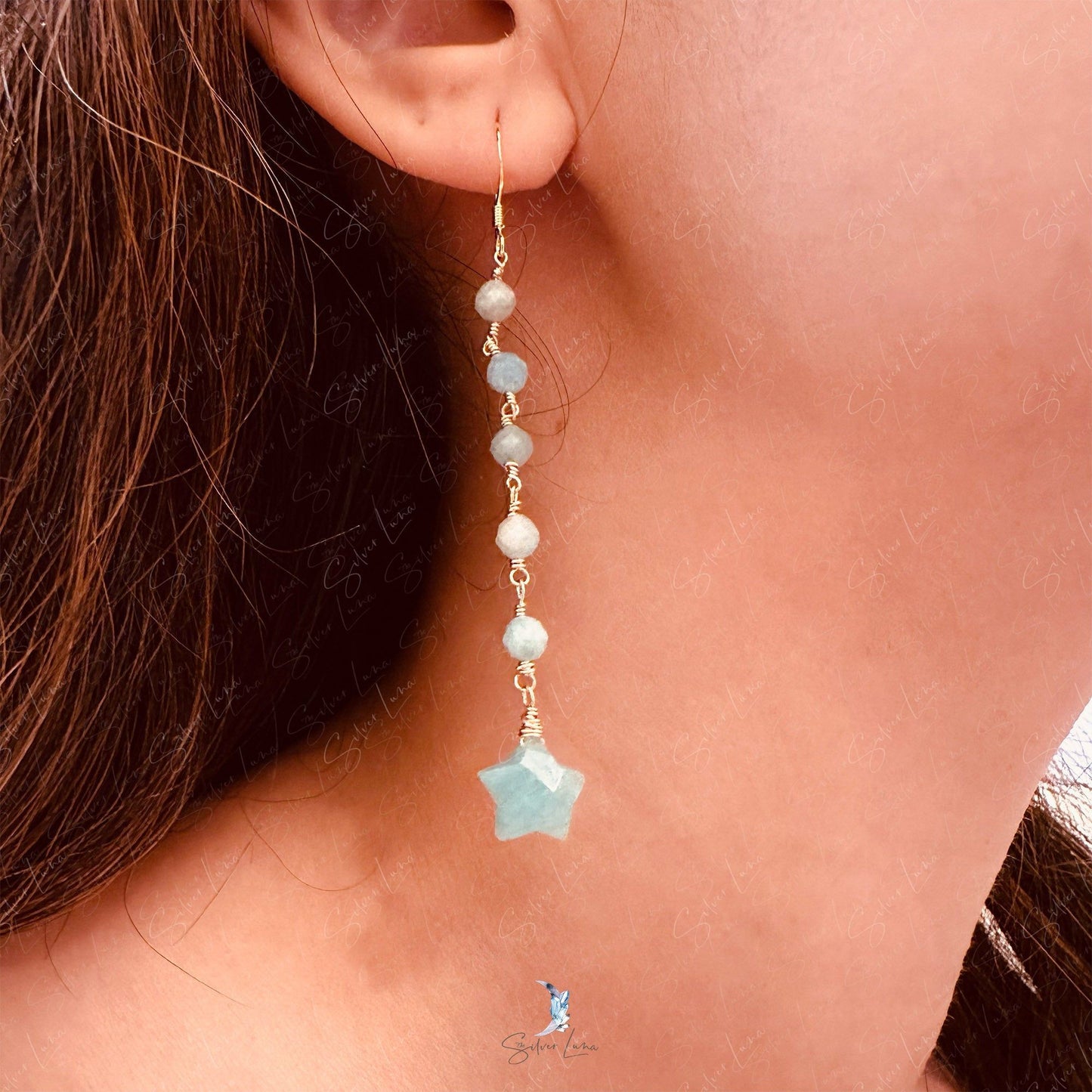 Star Amazonite cascade beads dangle drop earrings