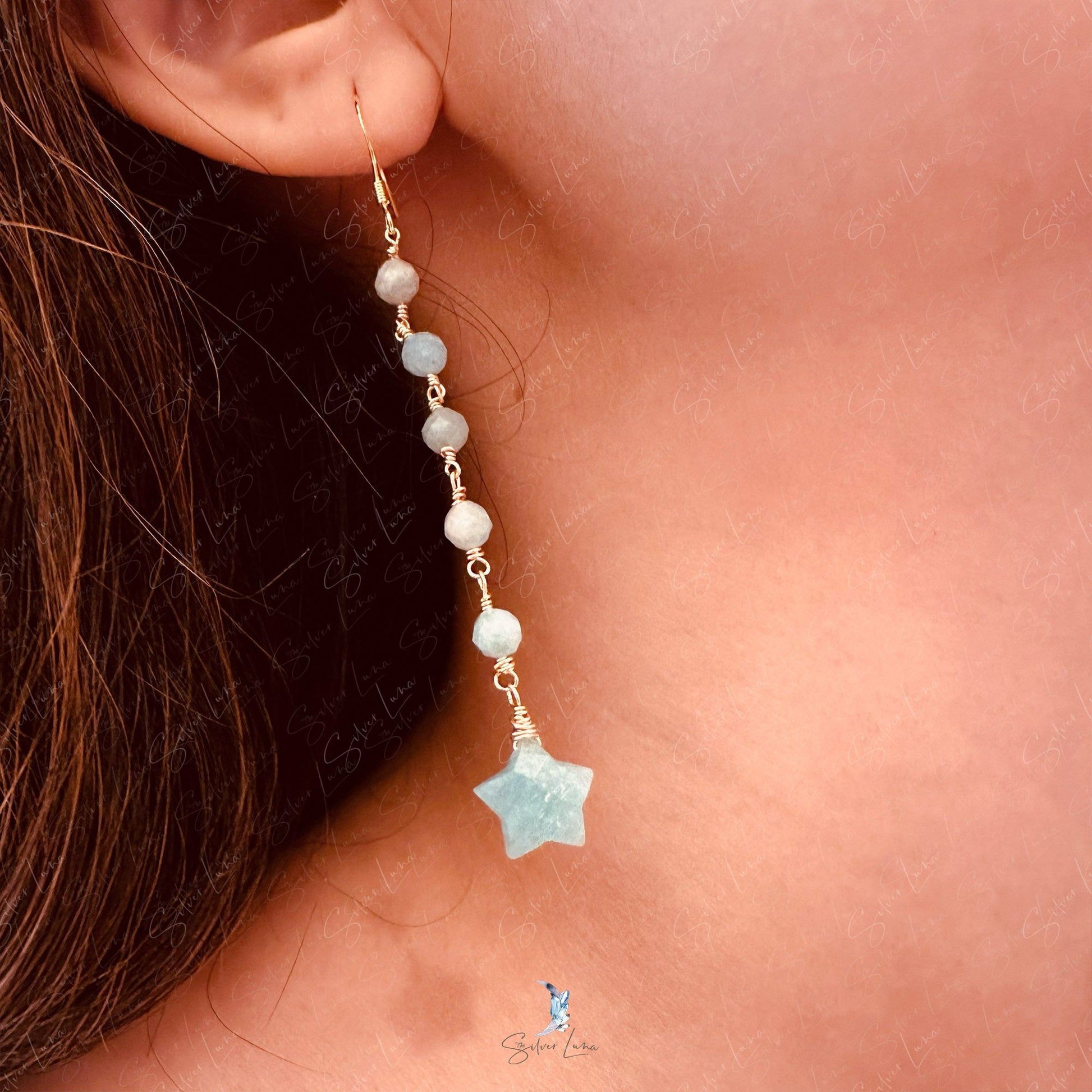 Amazonite star dangle drop earrings