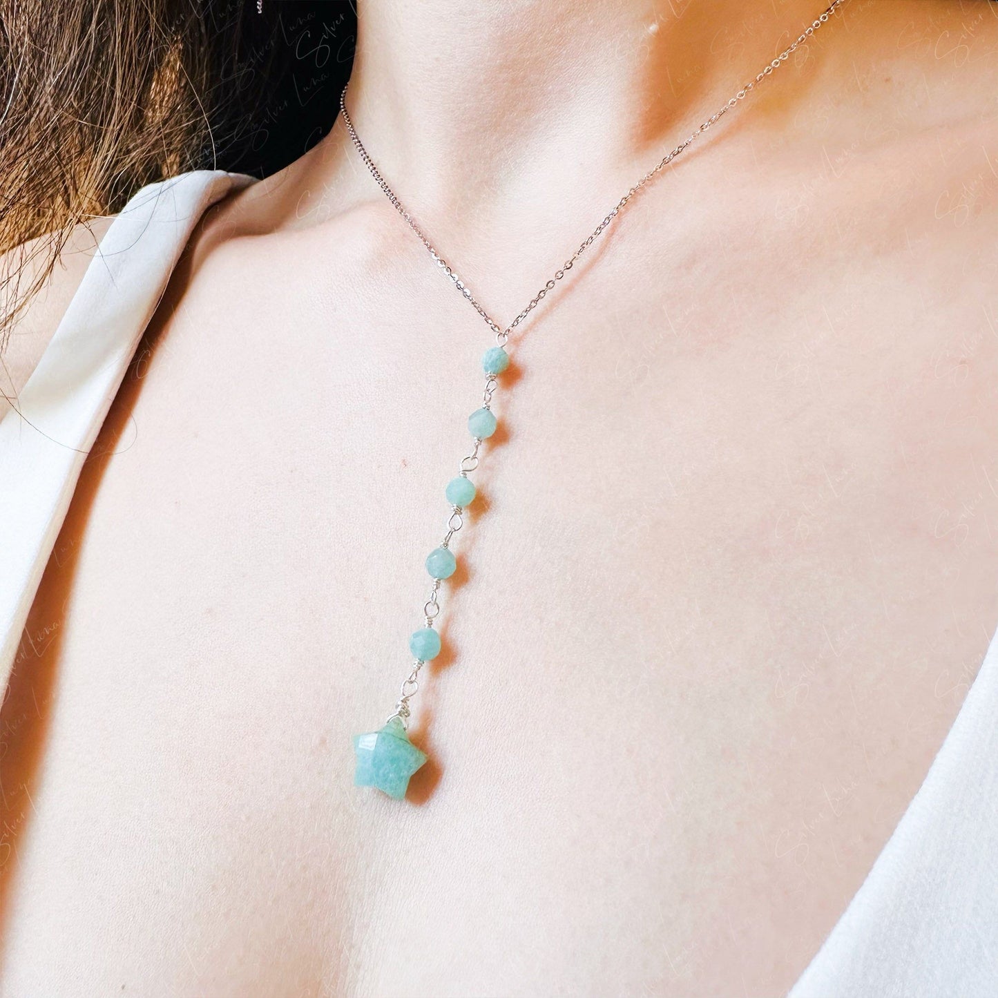 star amazonite Y pendant necklace