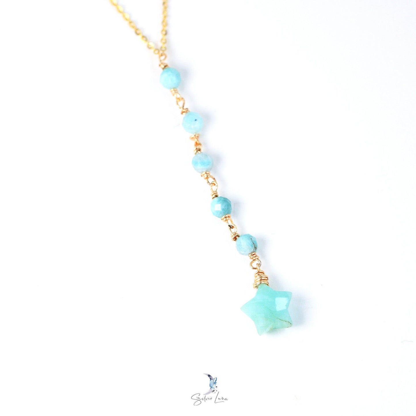 Natural star Amazonite lariat pendant necklace