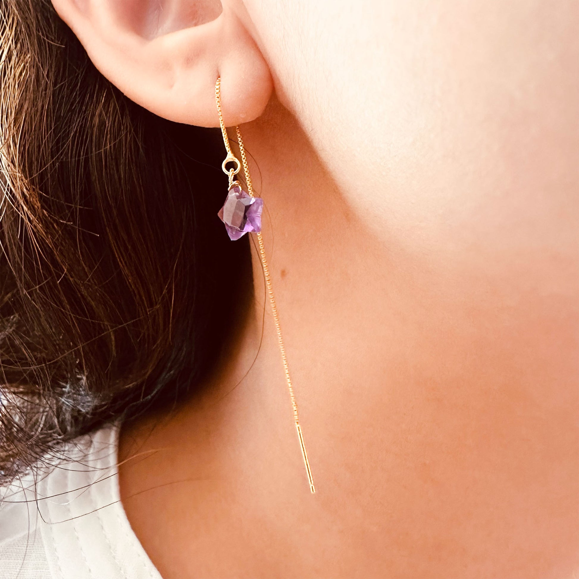 star amethyst ear threaders