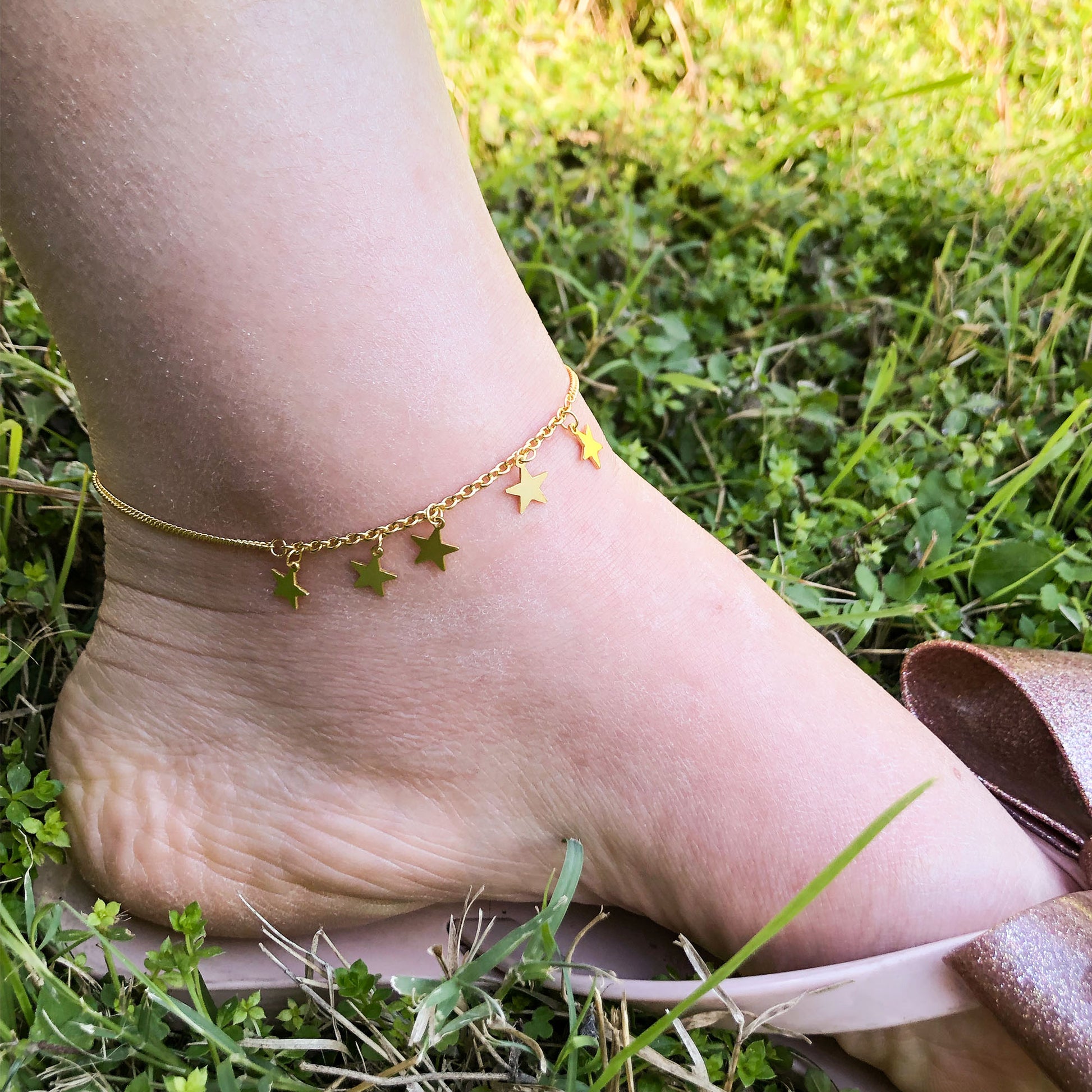 star charms gold plated silver anklet