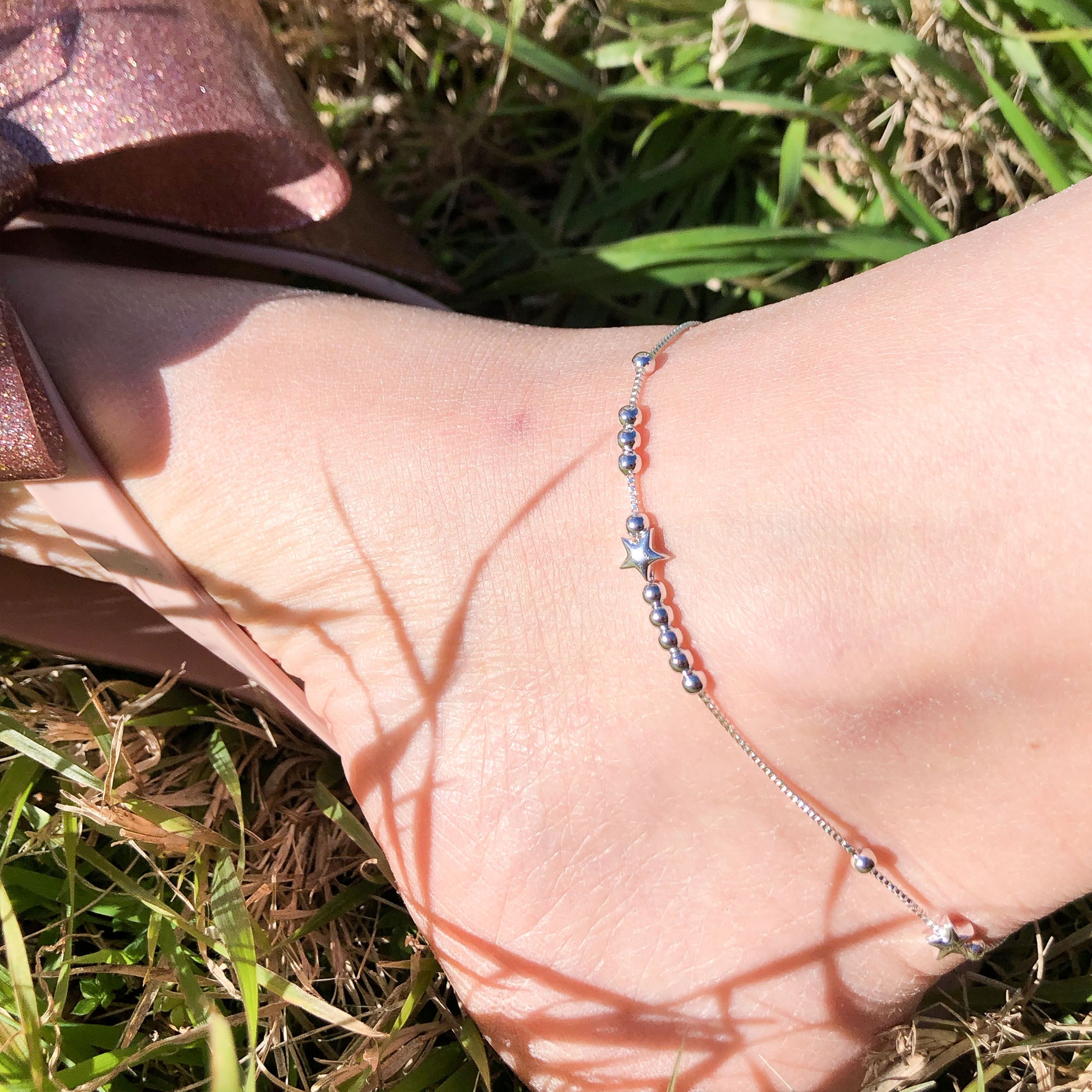 star ball charm sterling silver anklet