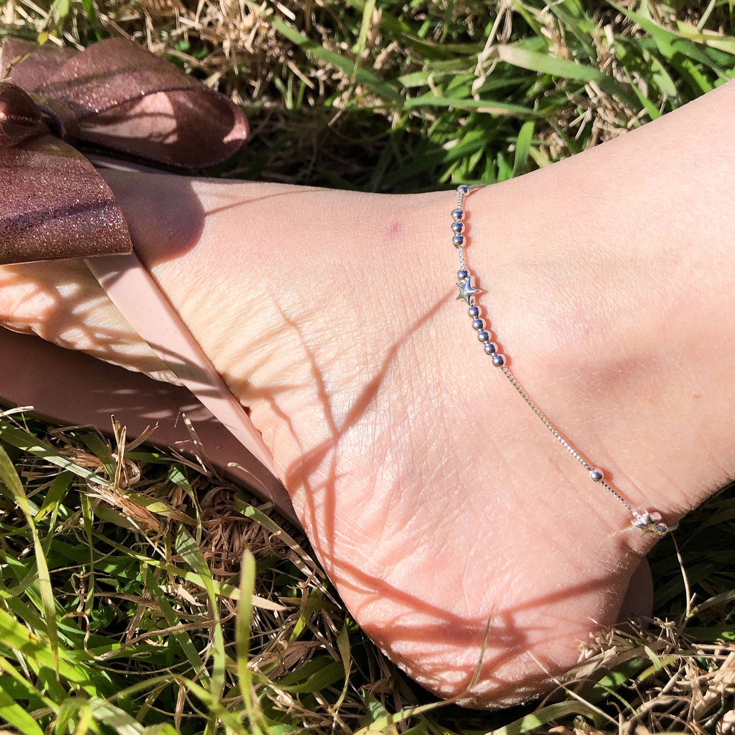 star ball charm sterling silver anklet