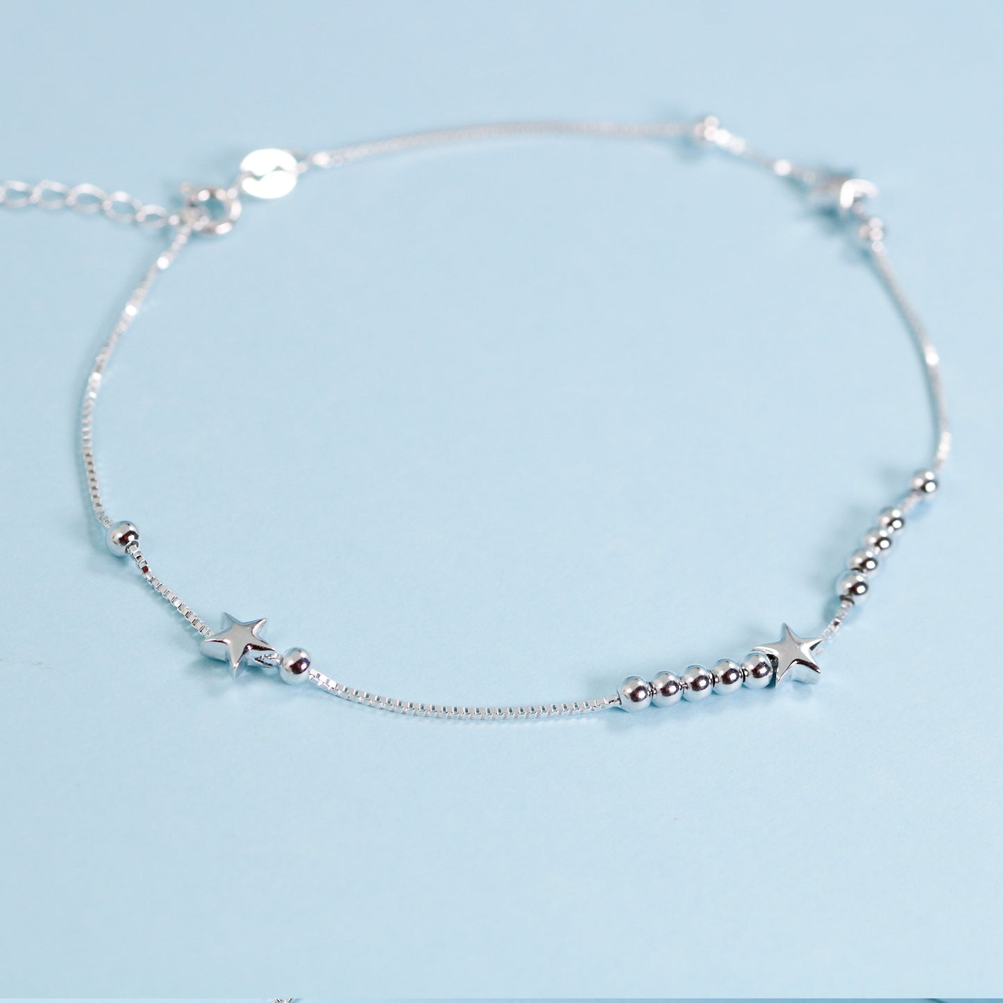 Stars and balls charm sterling silver anklet