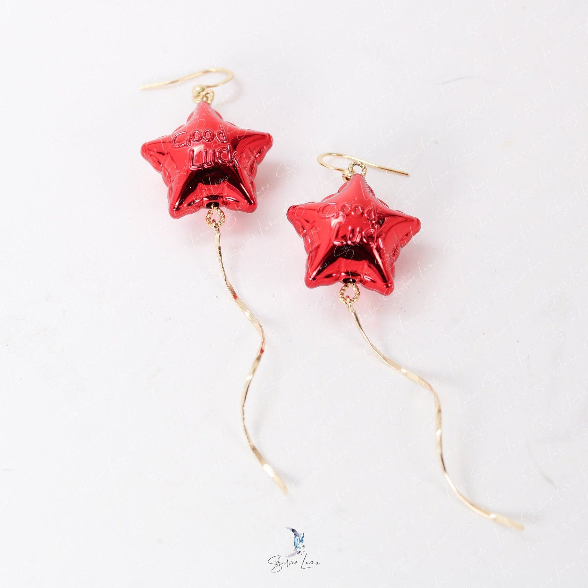 red balloon earrings