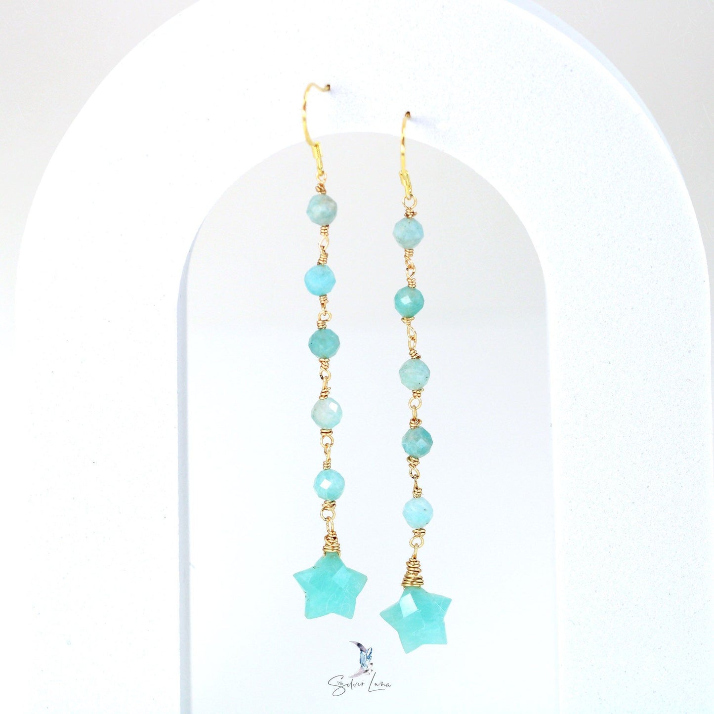 Amazonite star dangle drop earrings