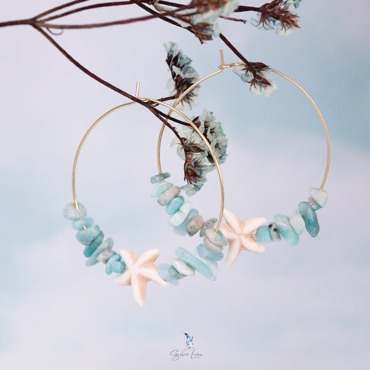 Amazonite starfish hoop earrings