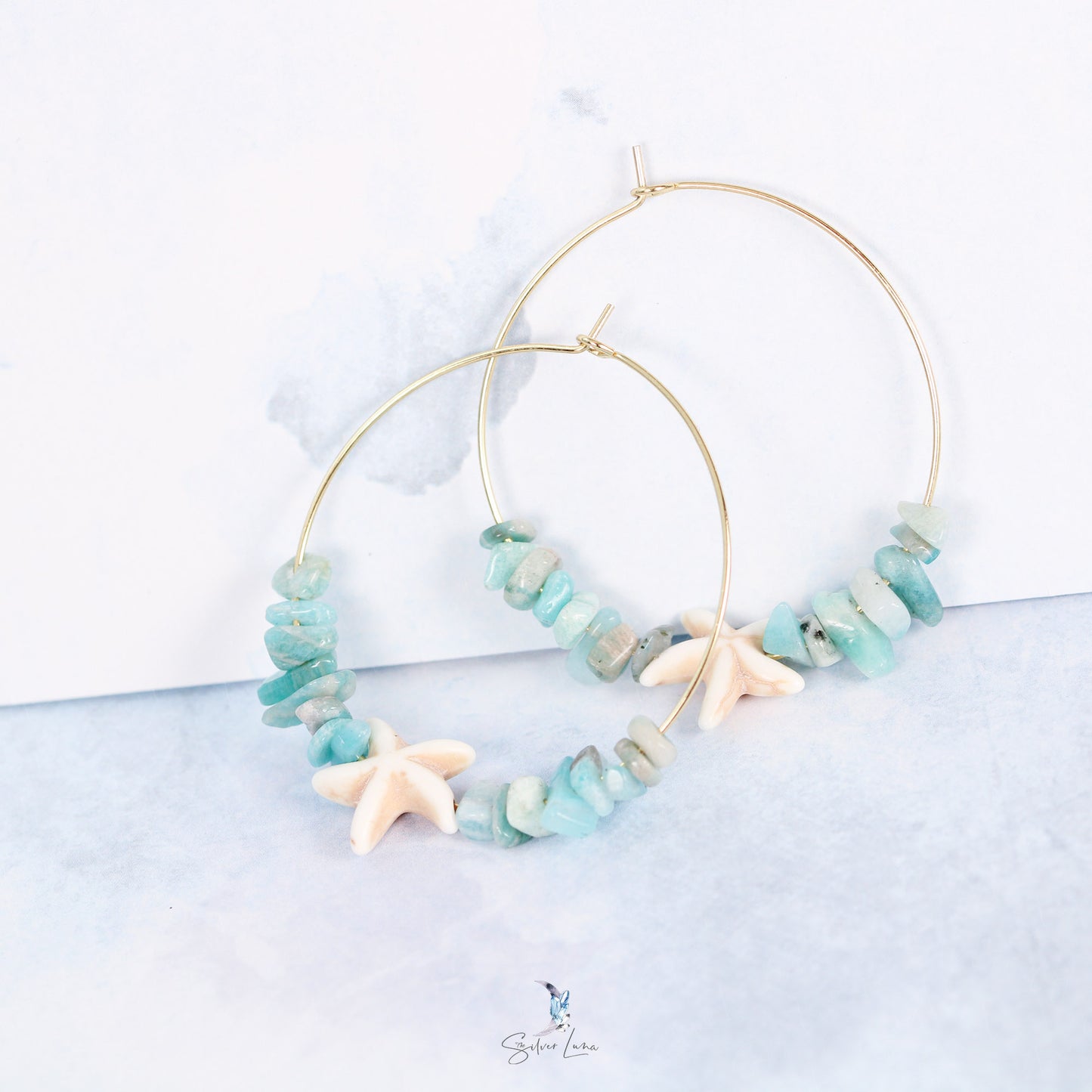 Amazonite starfish hoop earrings