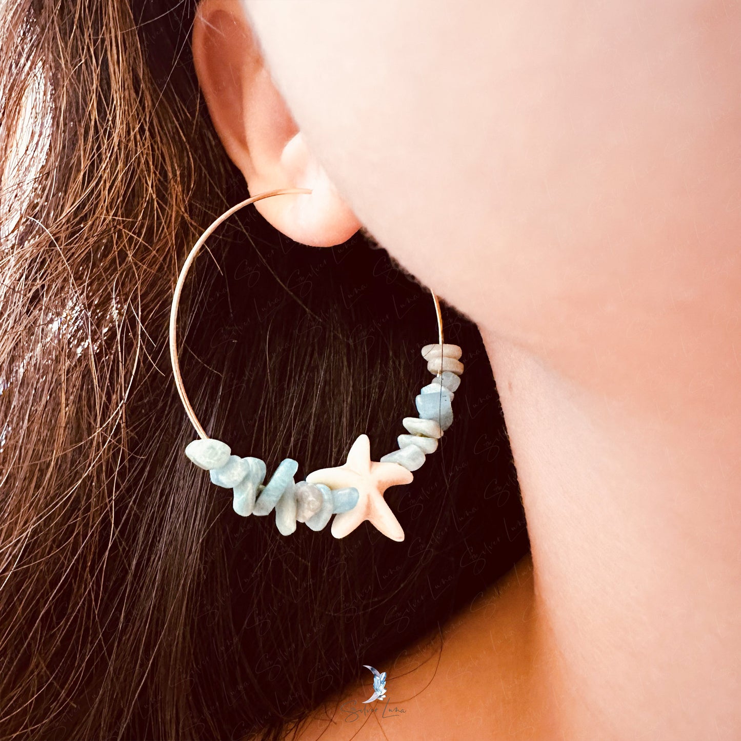 Amazonite starfish hoop earrings