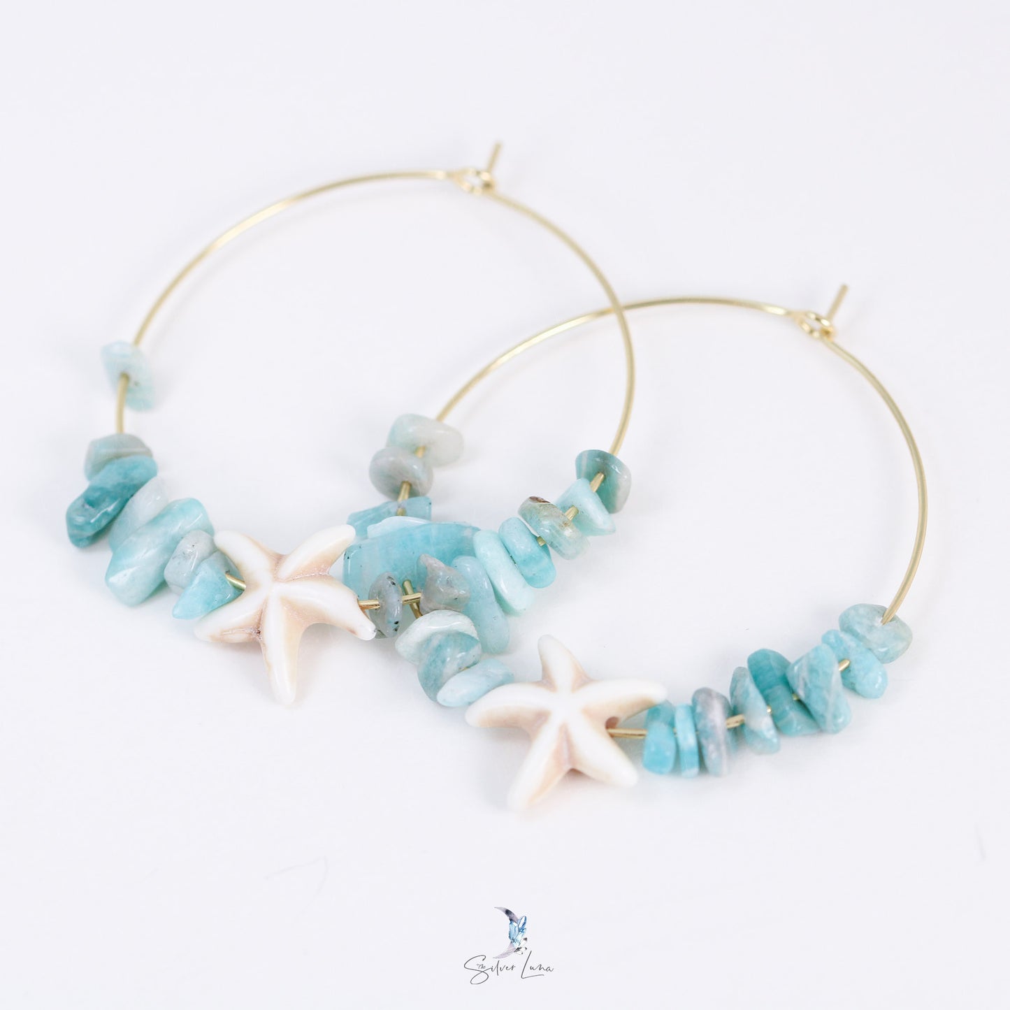 Amazonite starfish hoop earrings