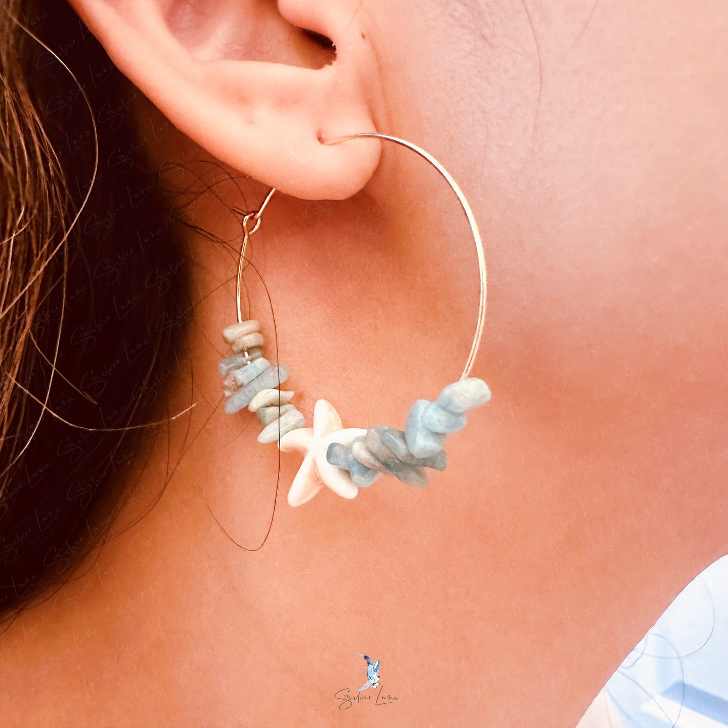 Amazonite starfish hoop earrings