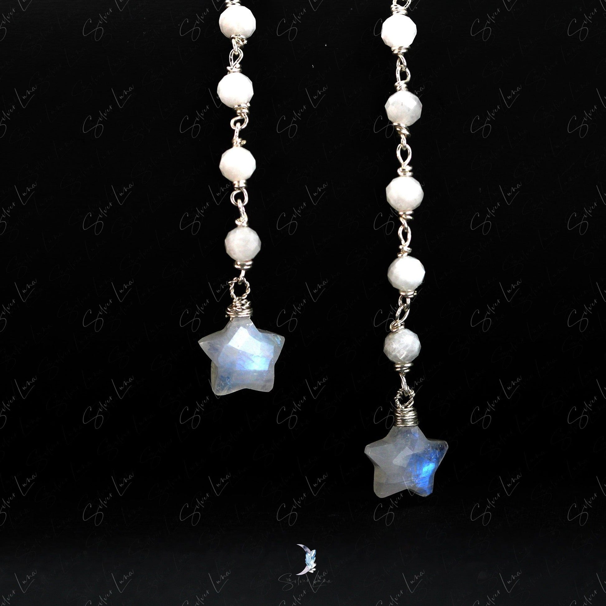 star moonstone silver earrings