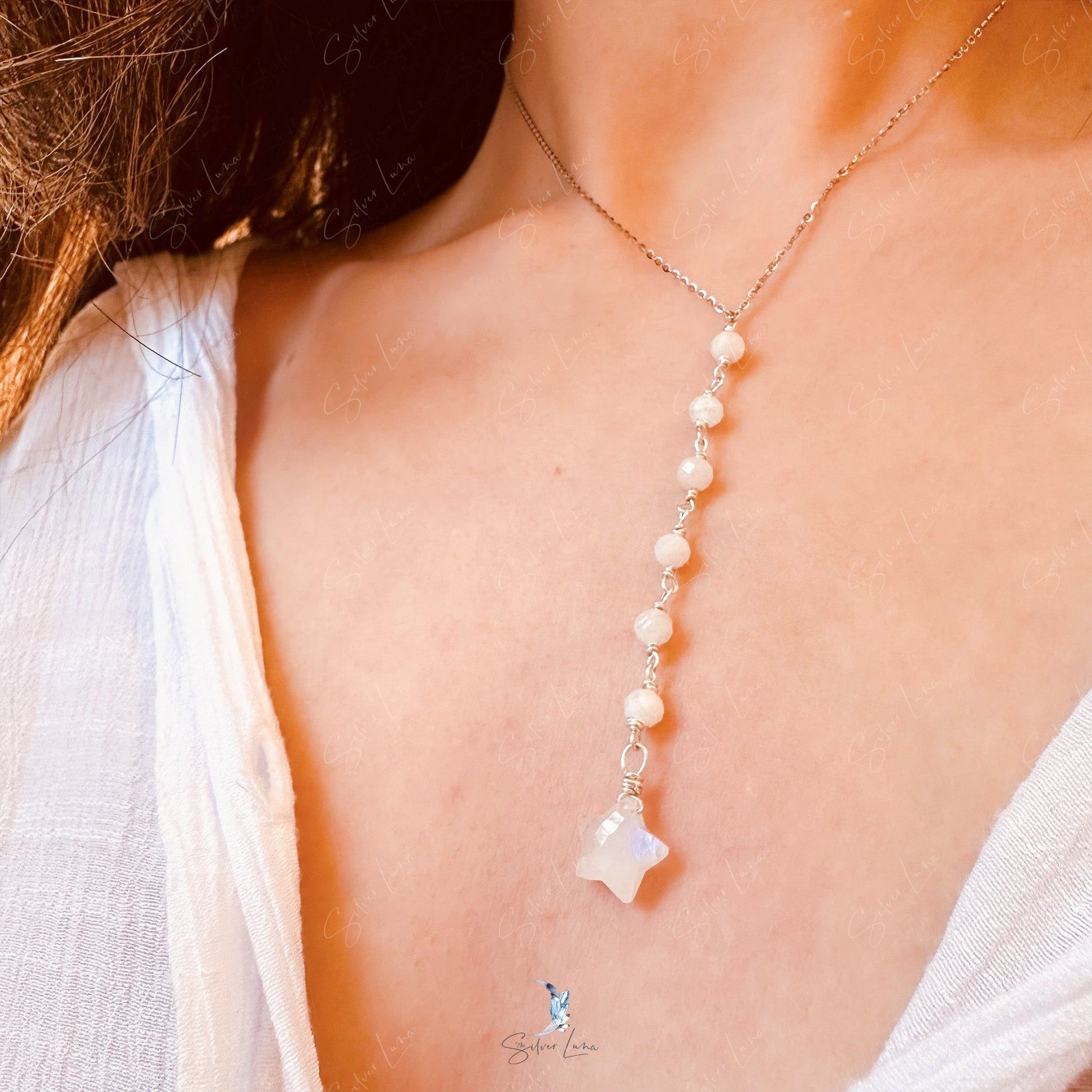 star moonstone lariat necklace