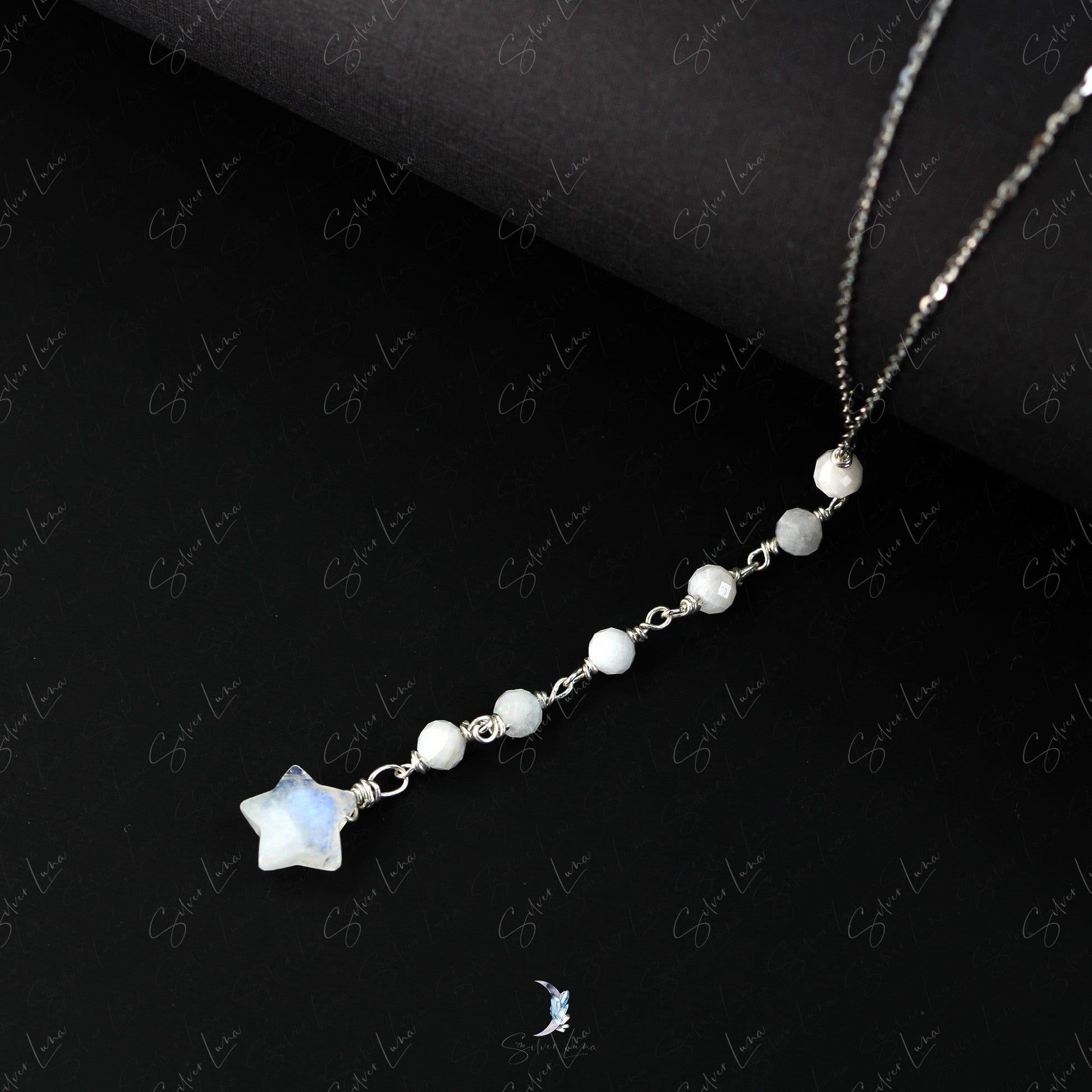 star moonstone lariat silver necklace