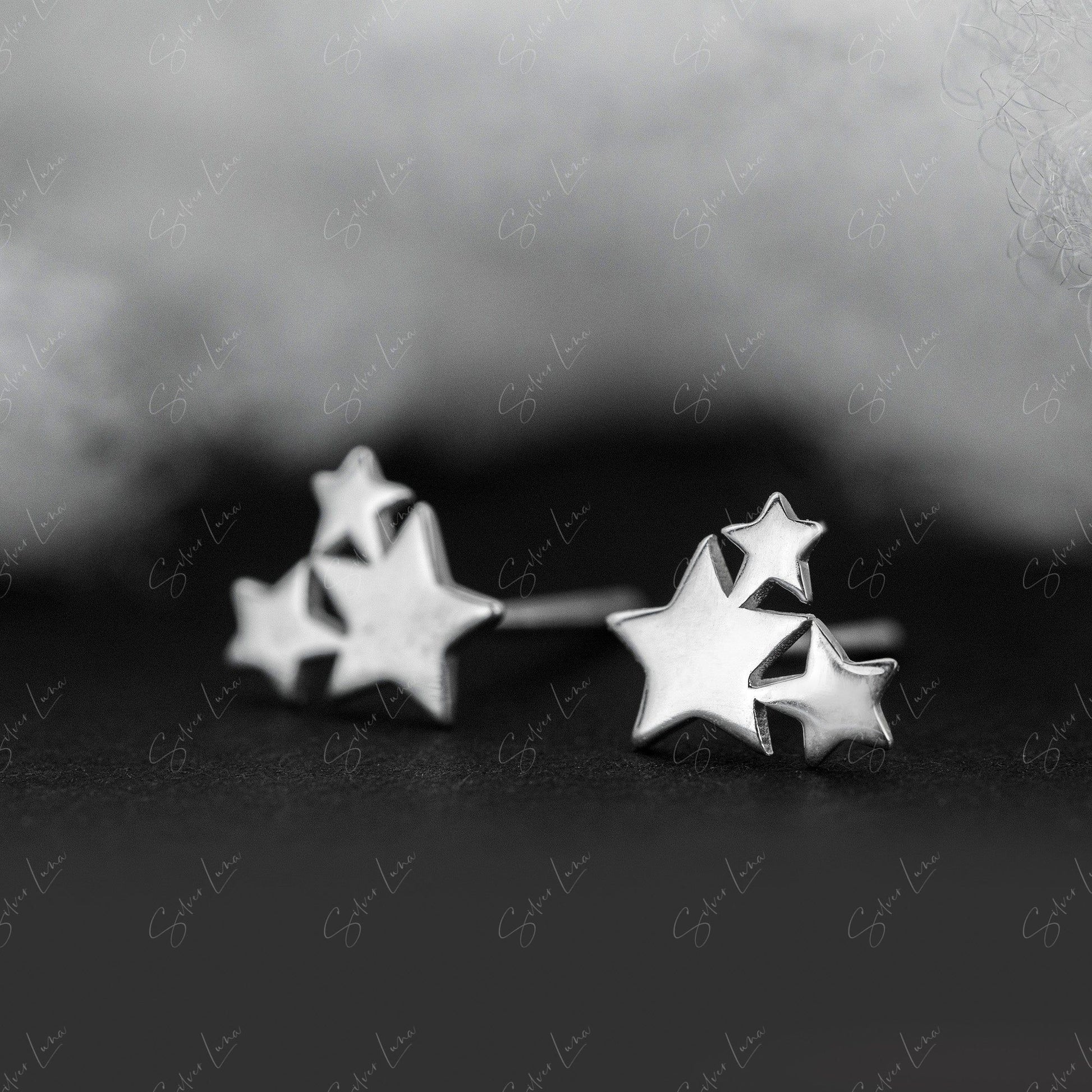 Cluster Of Stars Sterling Silver Stud Earrings