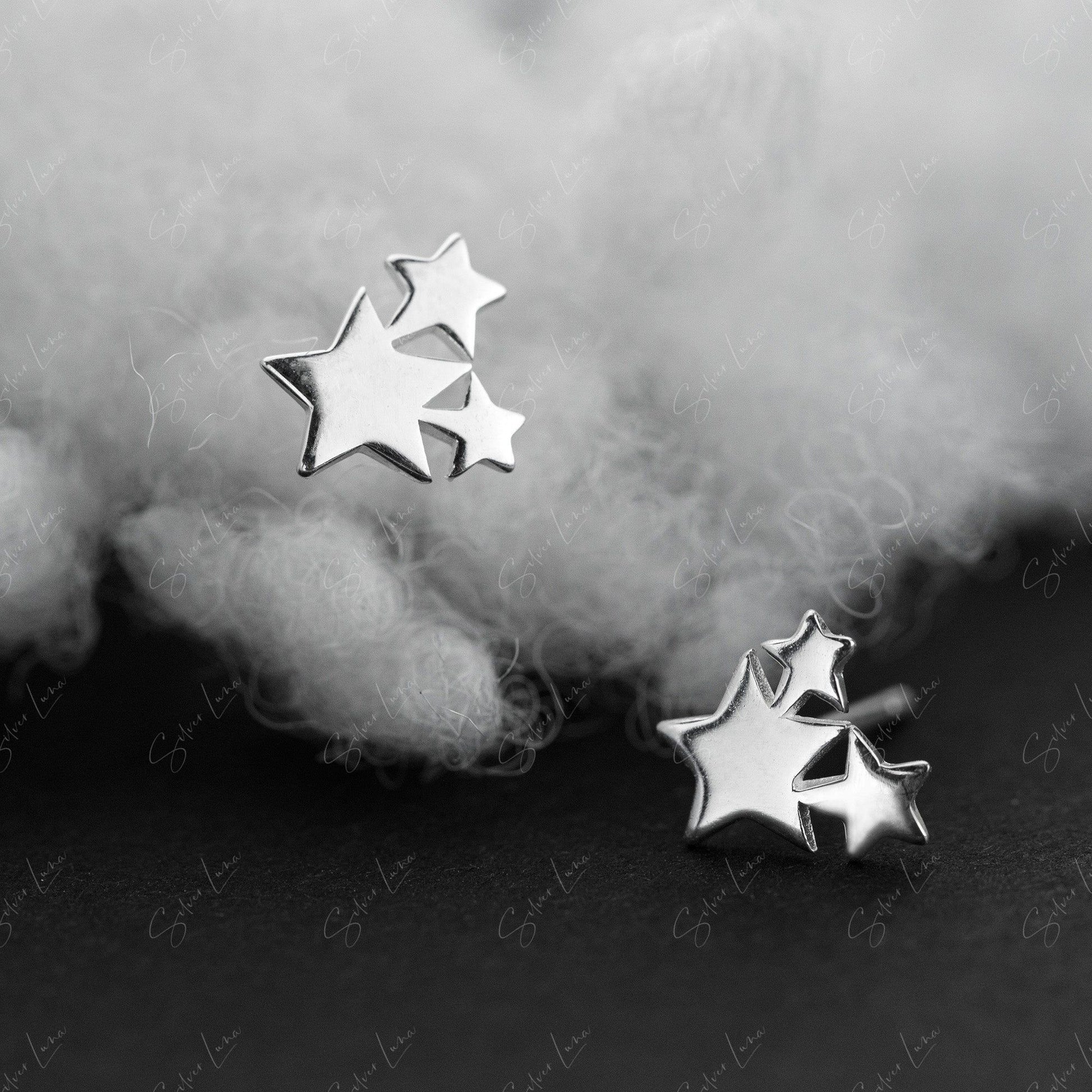 Cluster Of Stars Sterling Silver Stud Earrings