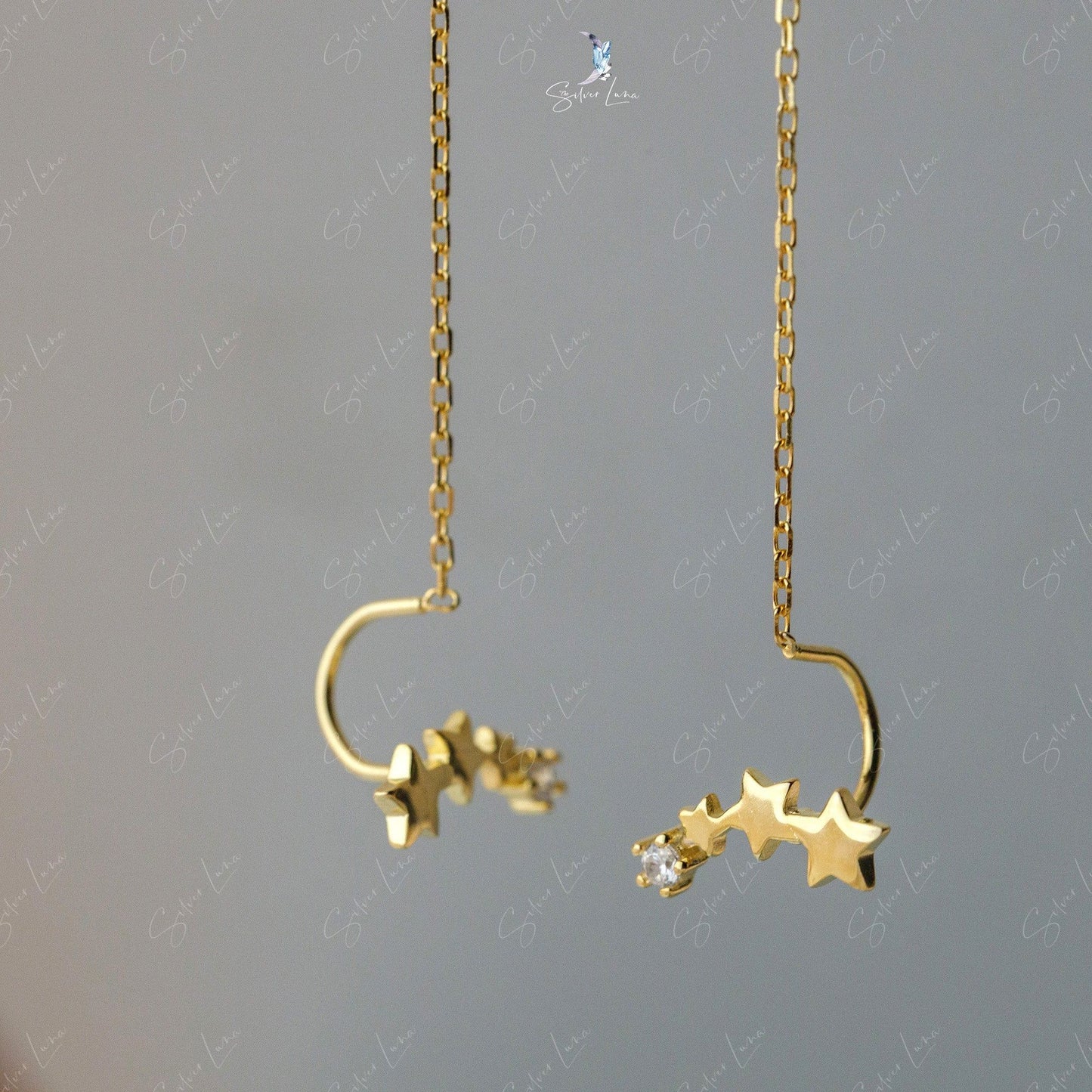 Cluster of stars sterling silver ear threaders