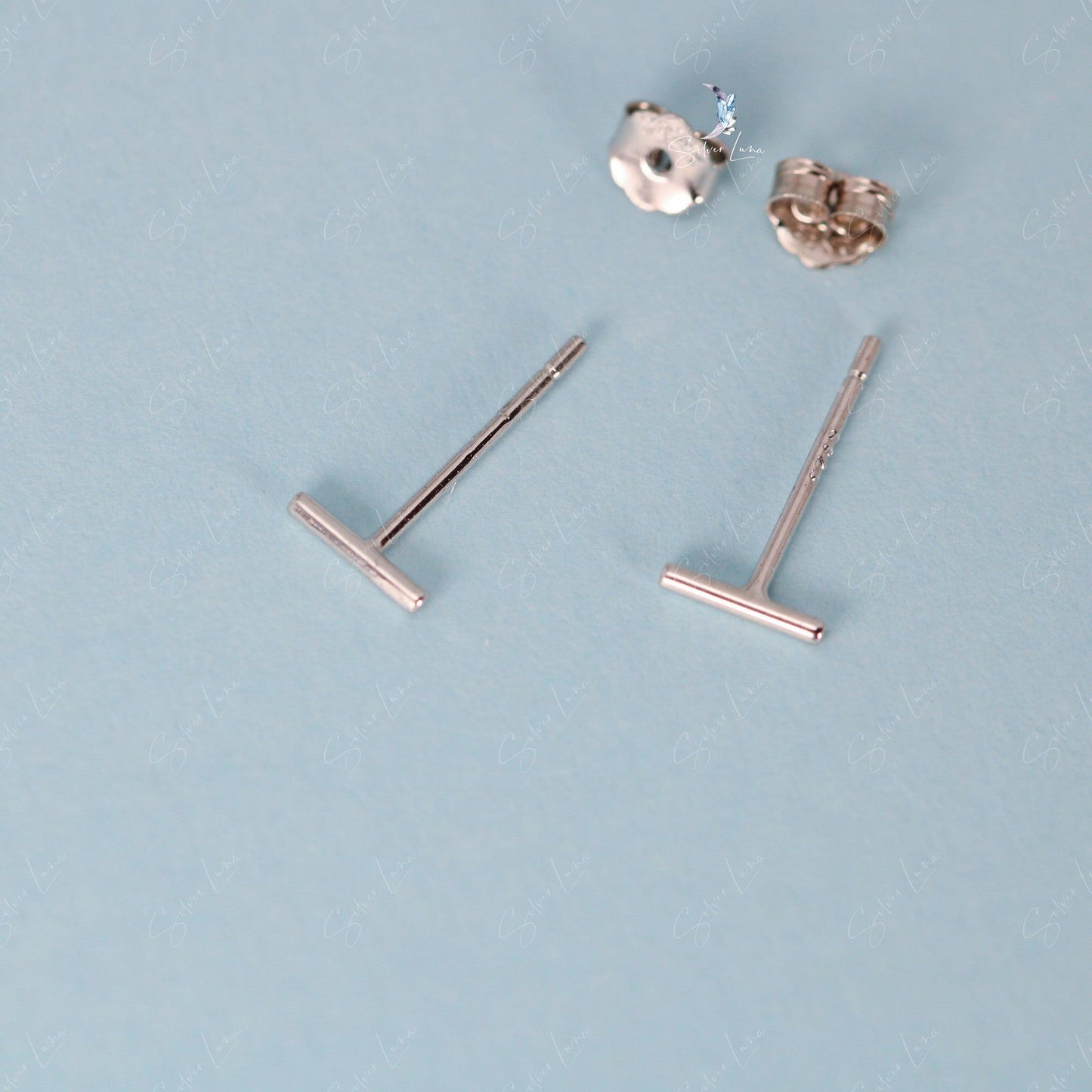 Minimalist stick sterling silver stud earrings