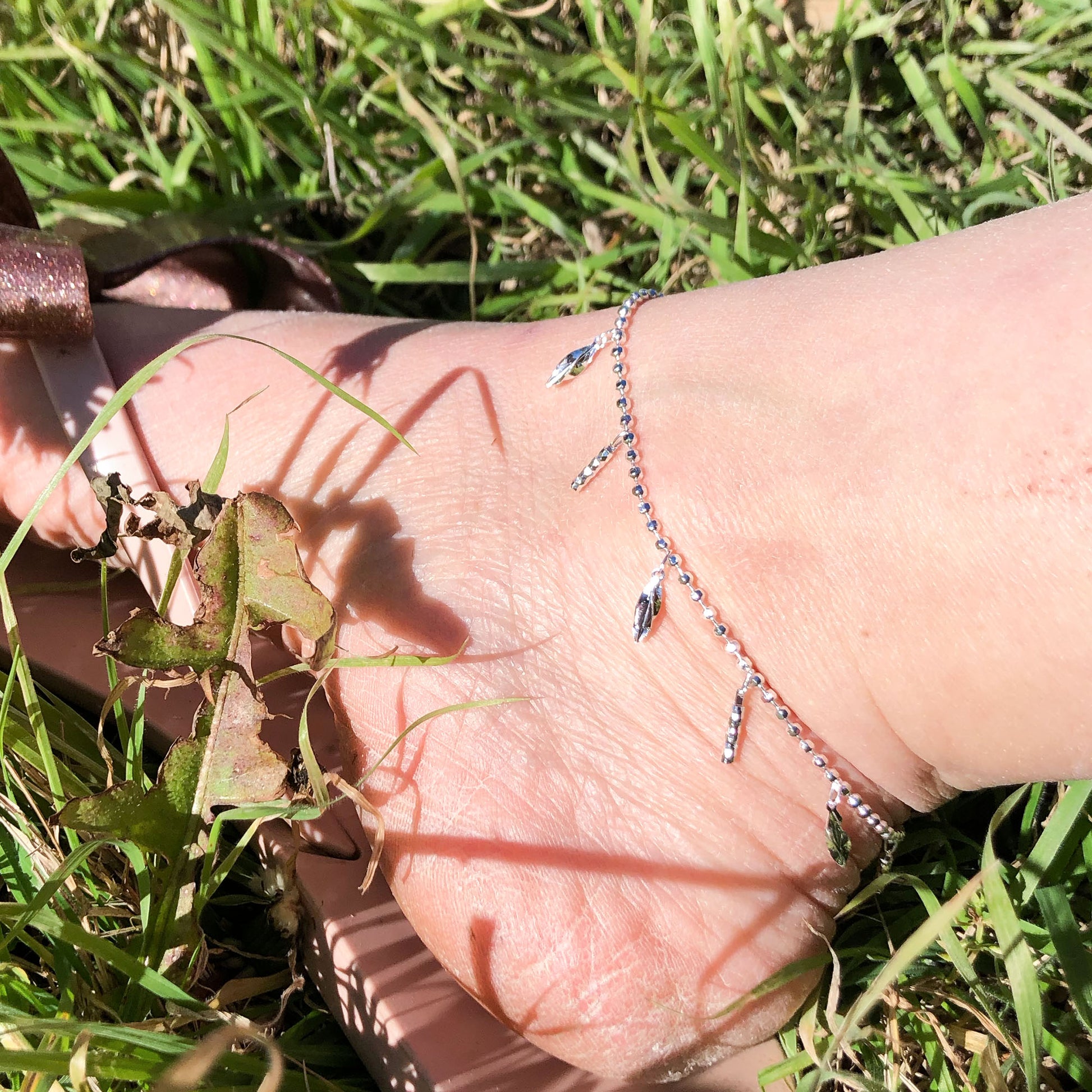 stick charm ball chain silver ankle bracelet